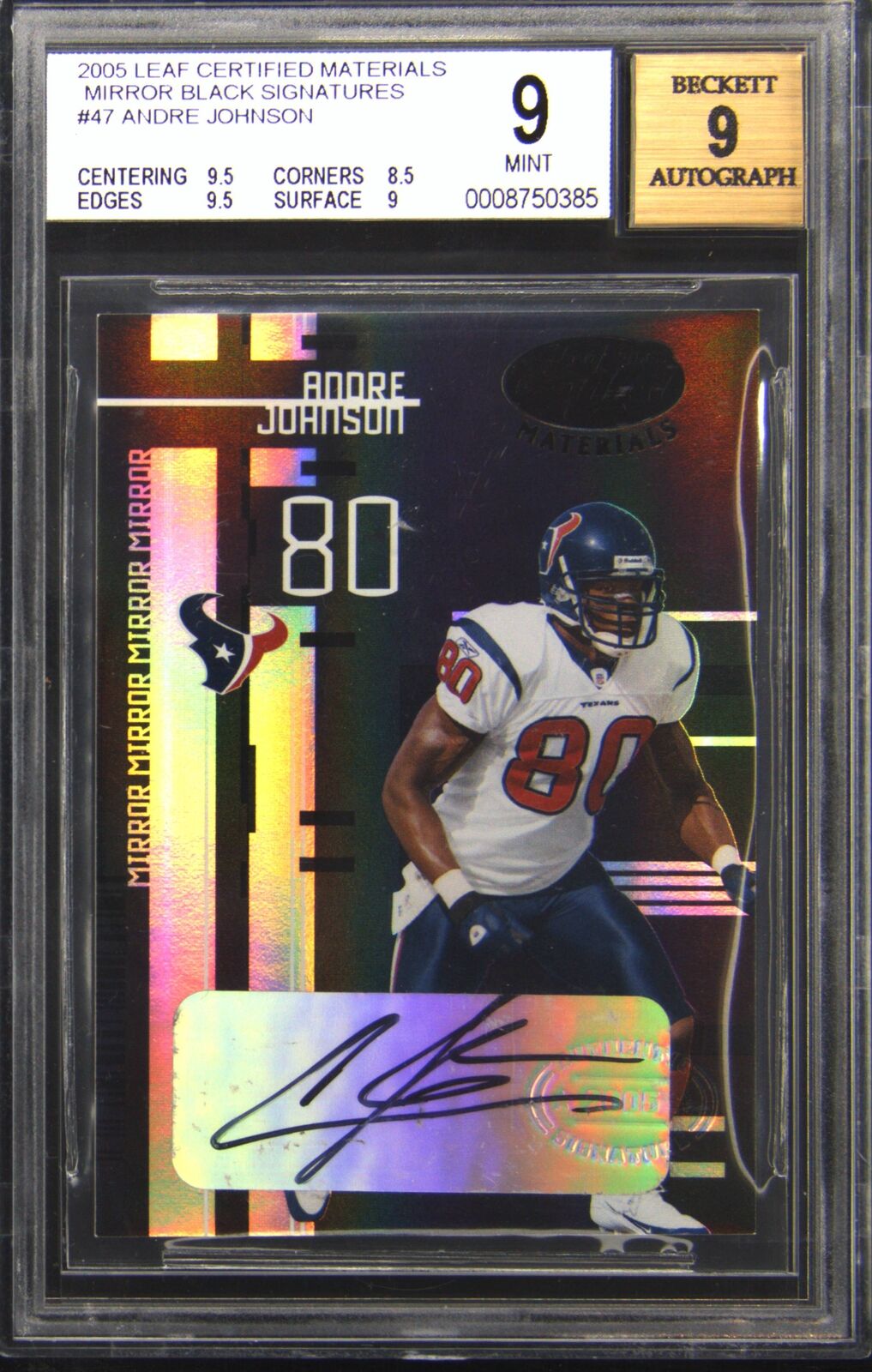 2005 Leaf Certified Materials Mirror Black Signatures Andre Johnson 1/1 BGS 9