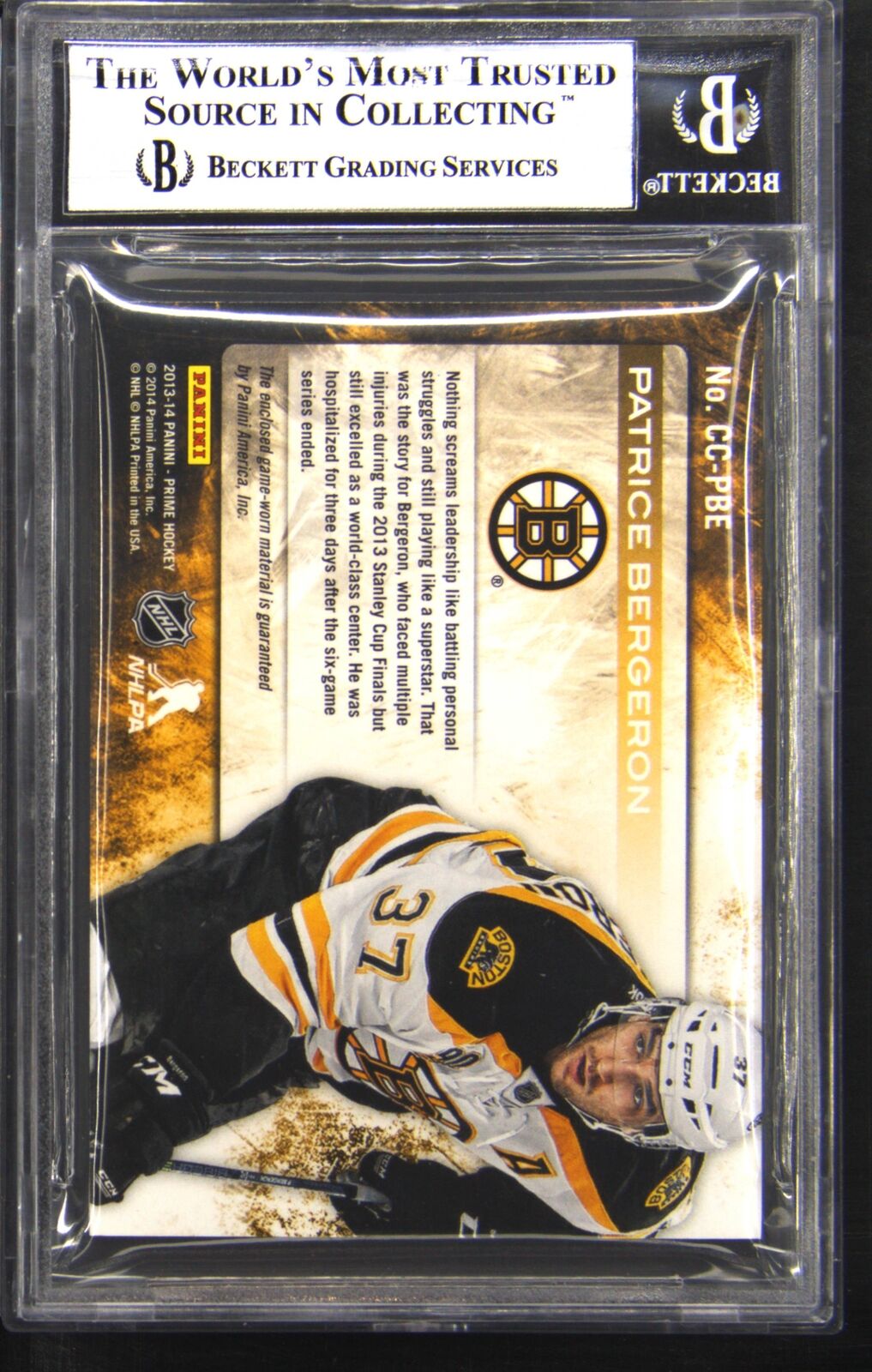 2013-14 Panini Prime Captain's Cloth Patrice Bergeron 2/2 BGS 9