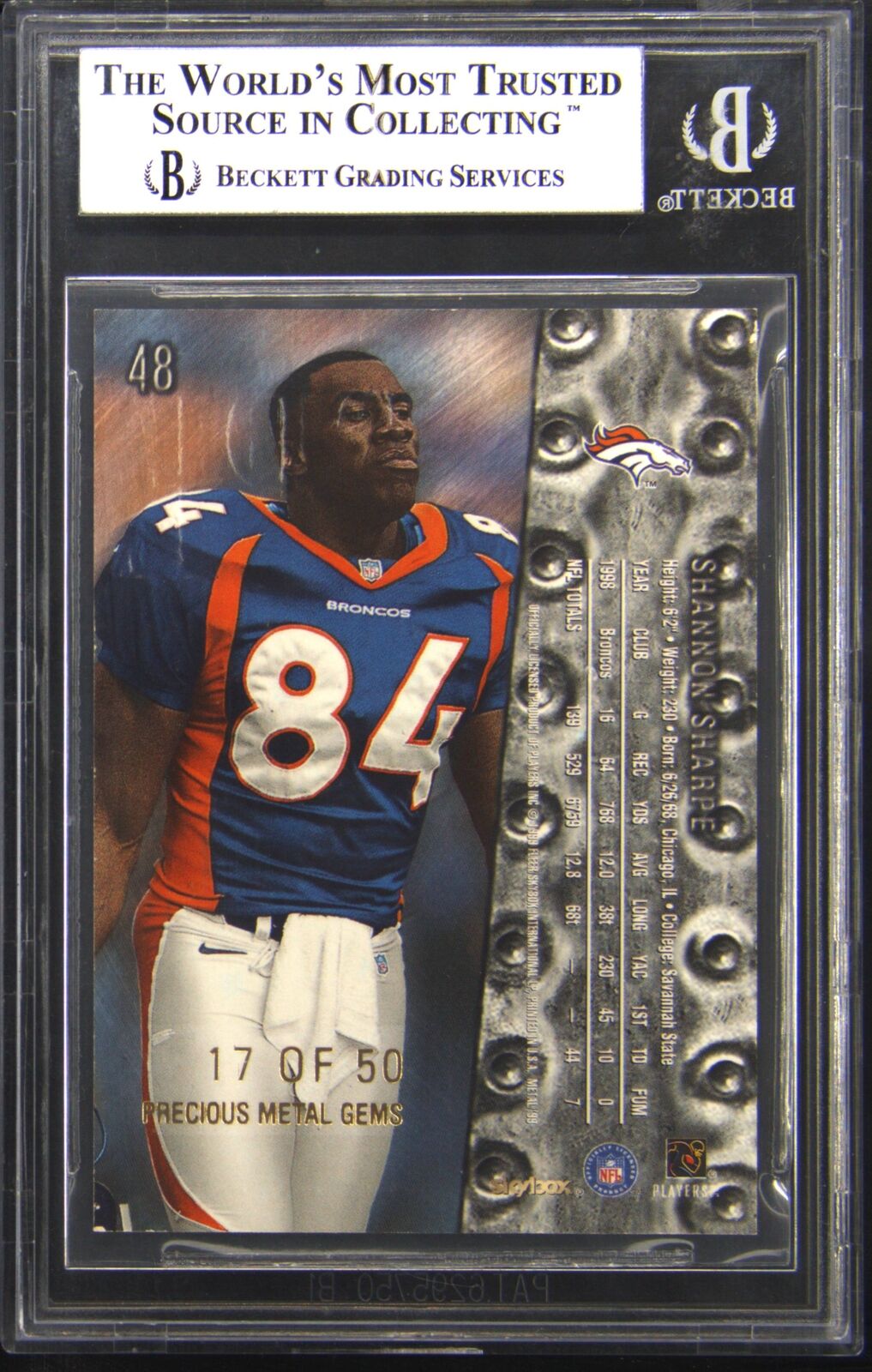 1999 Metal Universe Precious Metal Gems Shannon Sharpe /50 BGS 8.5