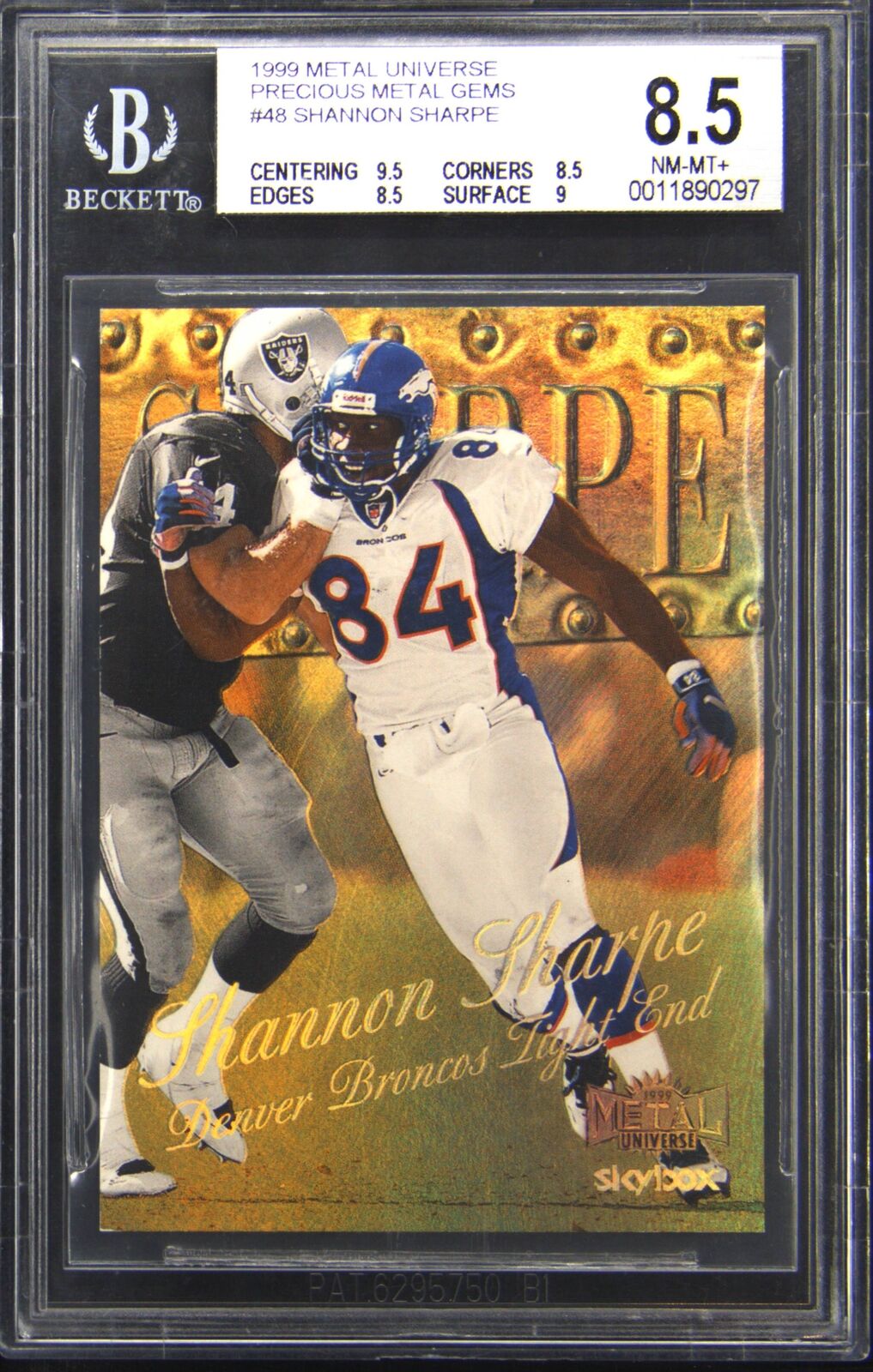 1999 Metal Universe Precious Metal Gems Shannon Sharpe /50 BGS 8.5