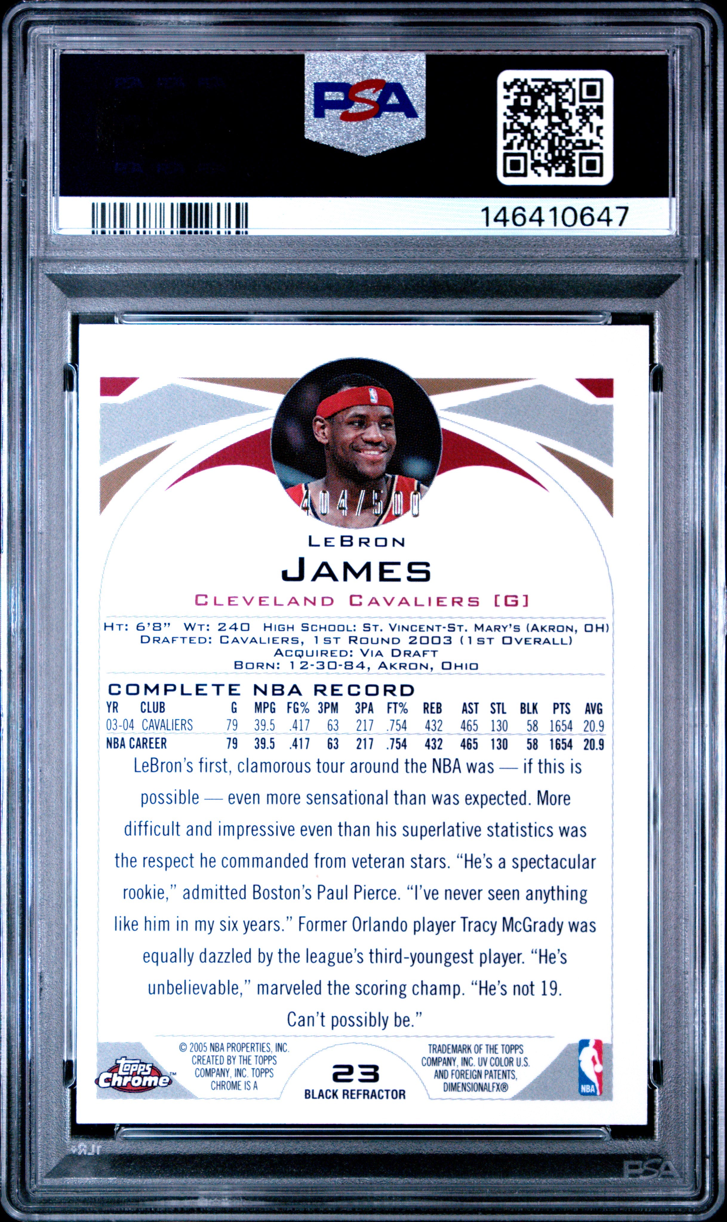 2004 Topps Chrome Black Refractor #23 LeBron James /500 PSA 9