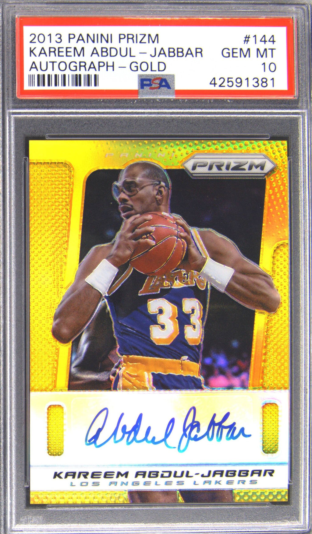 2013 Panini Prizm Kareem Abdul-Jabbar Gold Prizm Auto /10 PSA 10