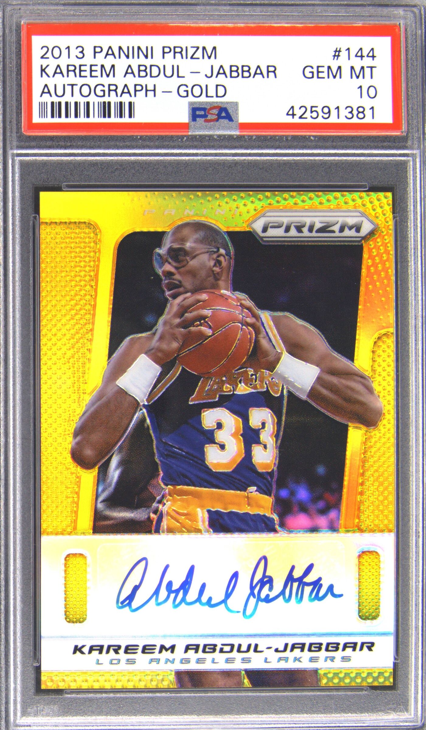 2013 Panini Prizm Kareem Abdul-Jabbar Gold Prizm Auto /10 PSA 10