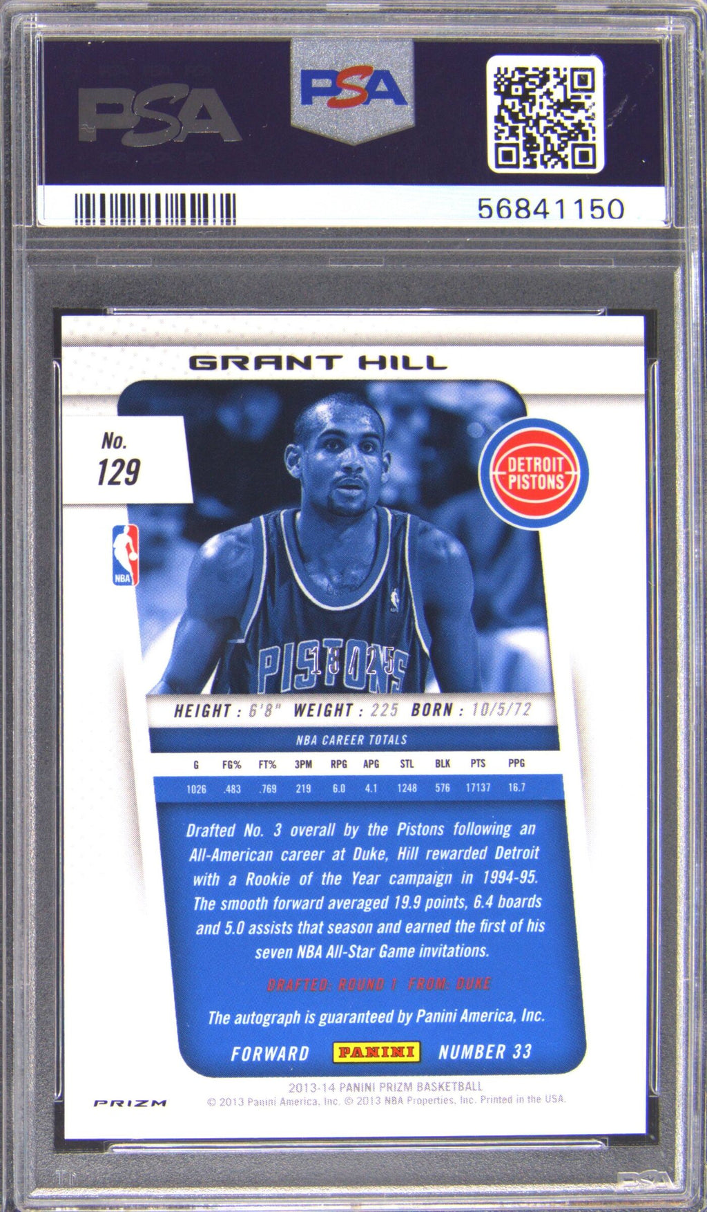 2013 Panini Prizm Grant Hill Prizm Auto PSA 10