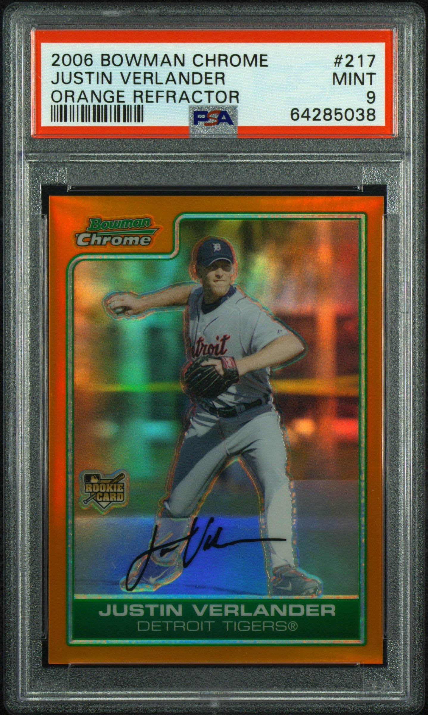 2006 Bowman Chrome Justin Verlander Orange Refractor /25 PSA 9