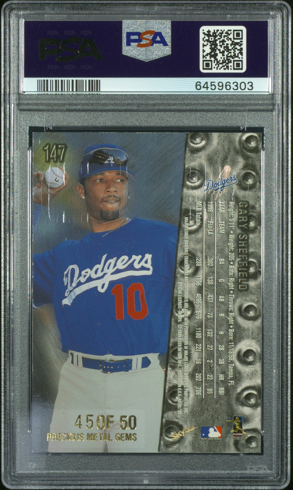 1999 Metal Universe Gary Sheffield Precious Metal Gems /50 PSA 7