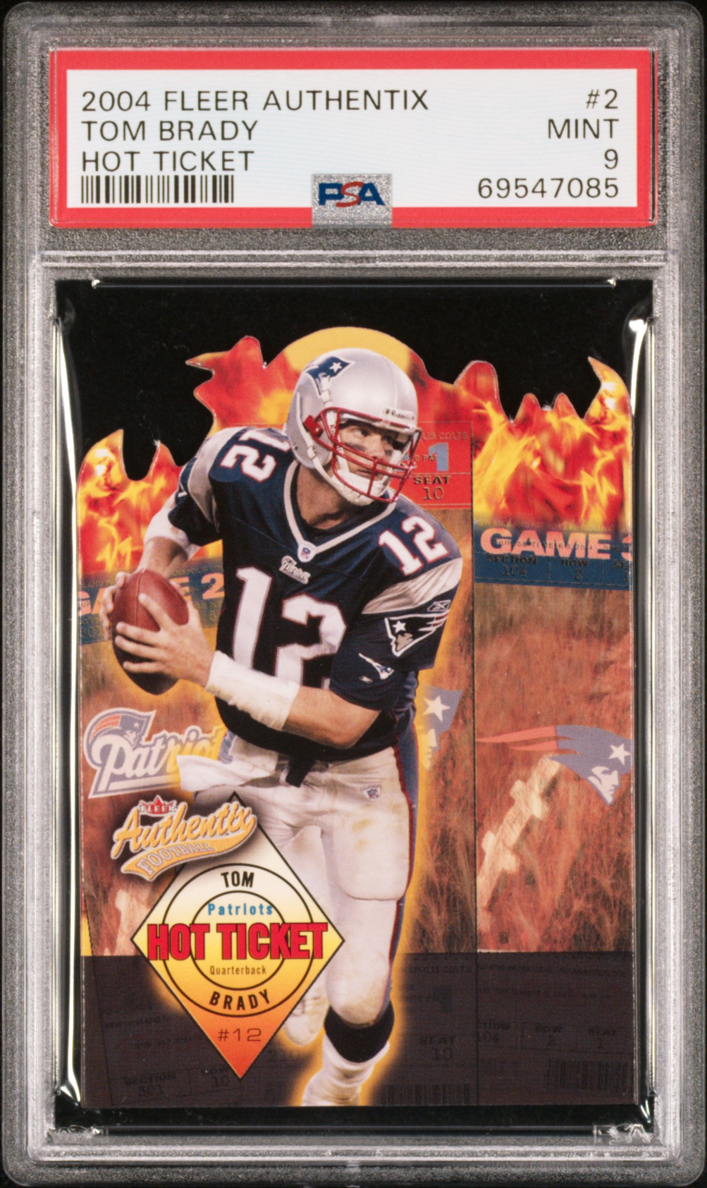 2004 Fleer Authentix Hot Ticket Tom Brady PSA 9