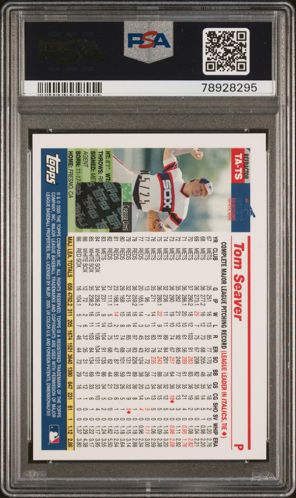 2005 Topps Retired Sigature Edition Tom Seaver Refractor Auto /25 PSA 9