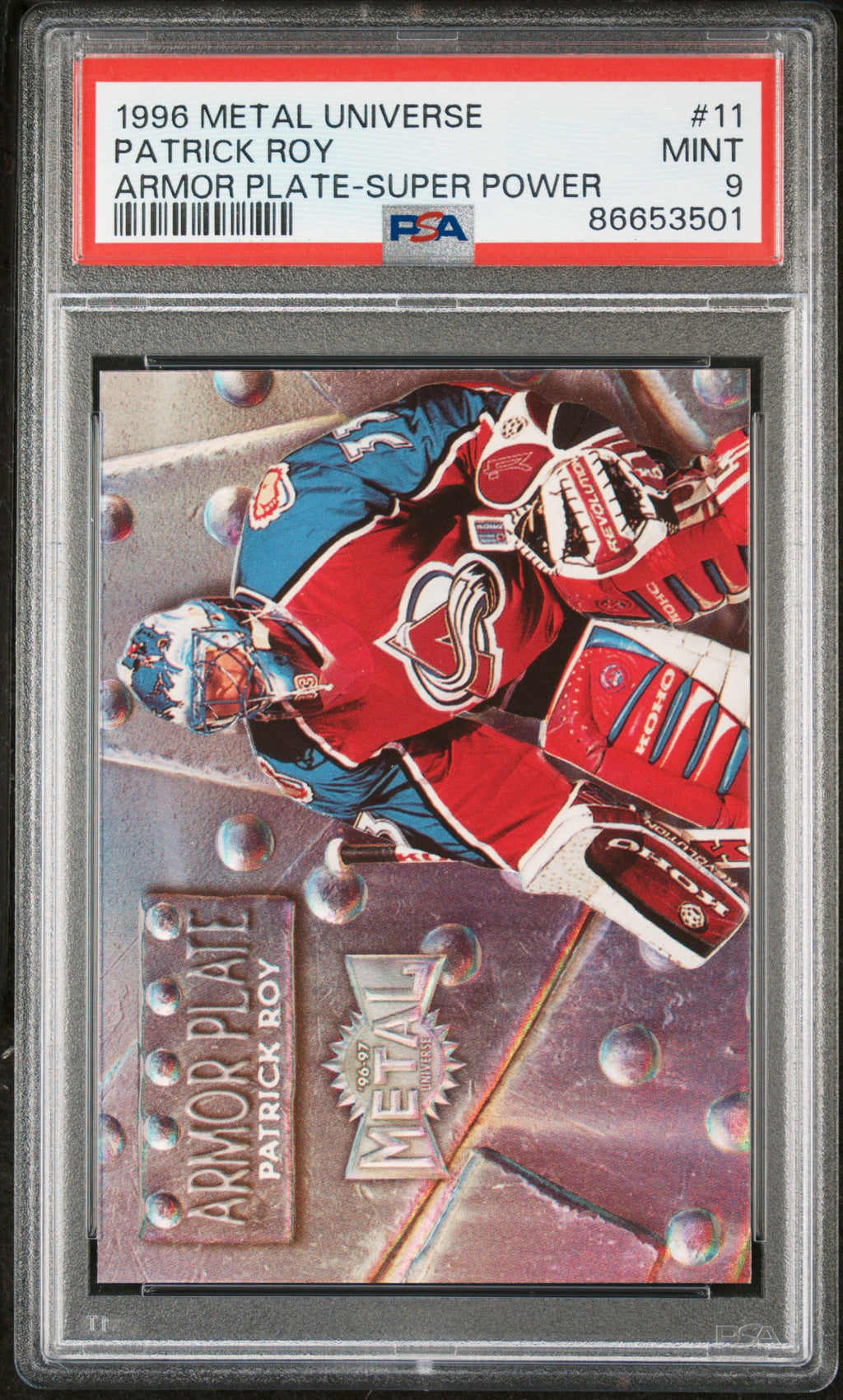 1996 Metal Universe Armor Plate Patrick Roy Super Power PSA 9