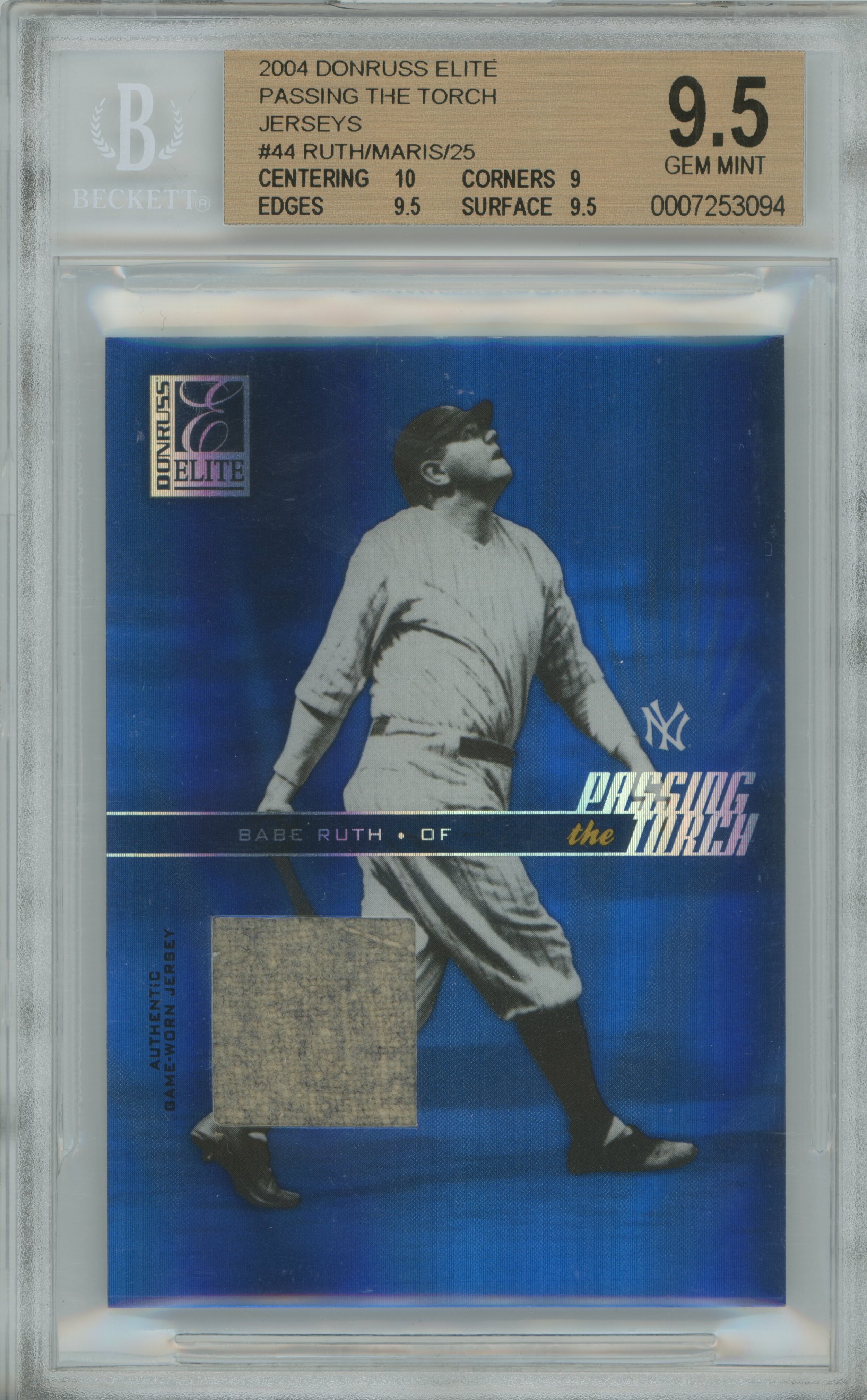 2004 Elite Passing the Torch Dual Jersey Babe Ruth Roger Maris BGS 9.5