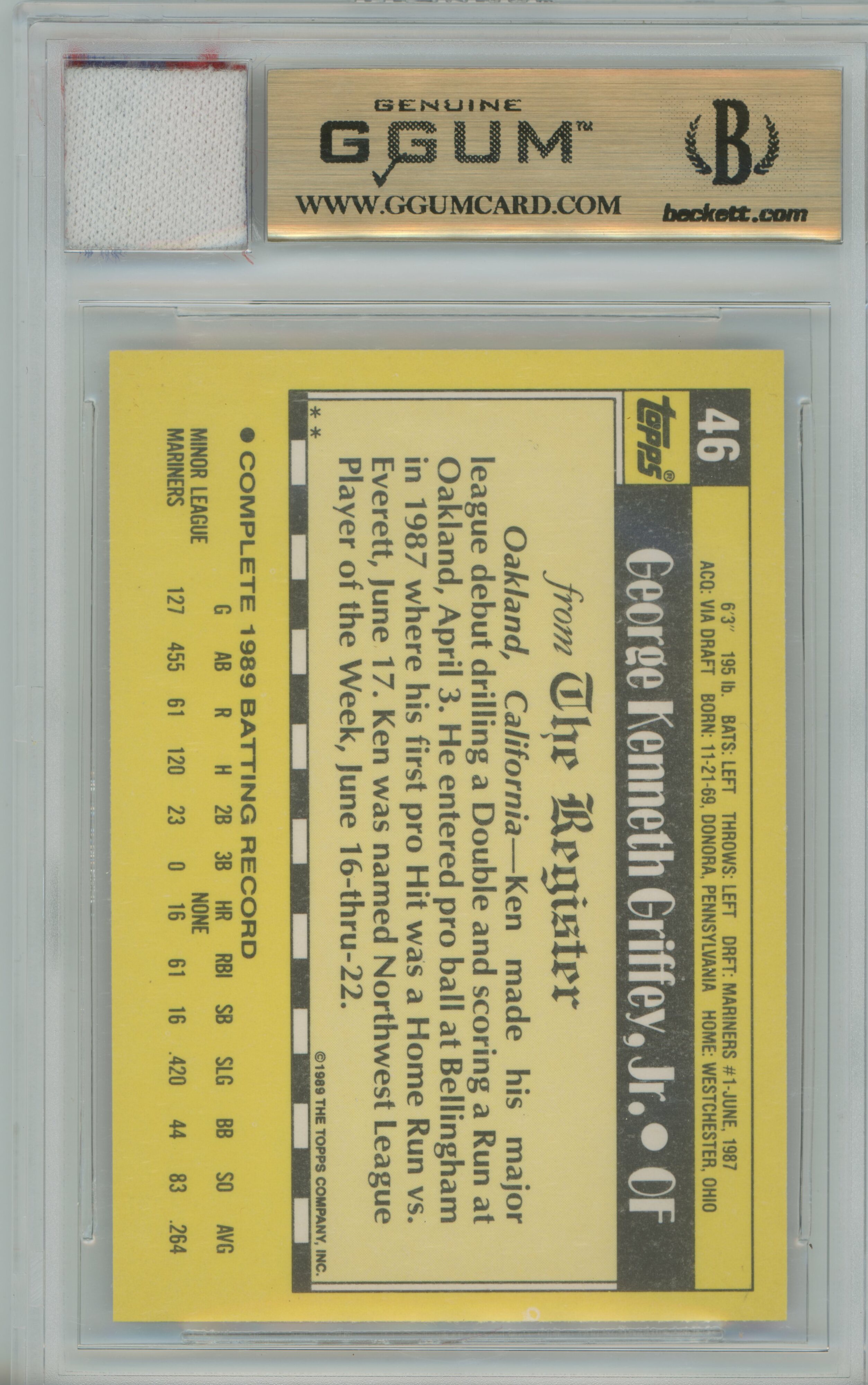 1990 Topps Debut '89 Ken Griffey Jr. MLB Logo Patch BGS 9.5