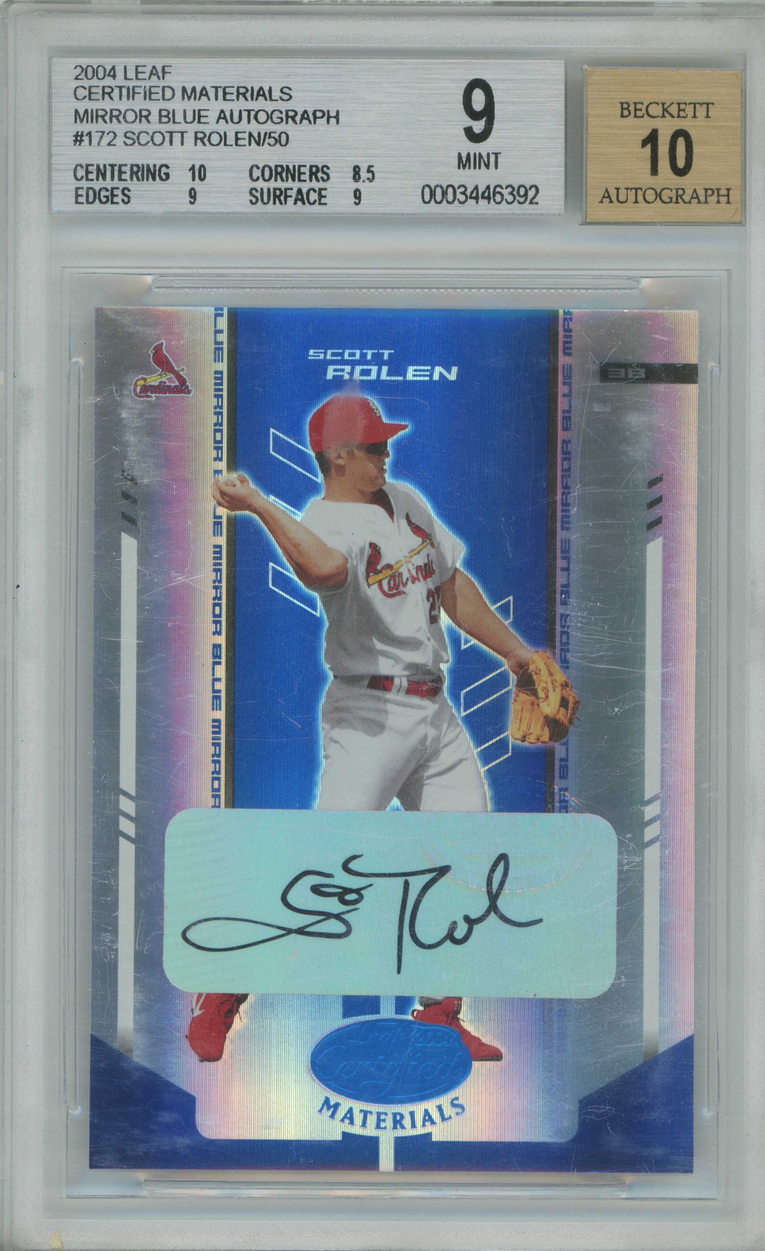 2004 Certified Materials Mirror Blue Auto Scott Rolen BGS 9