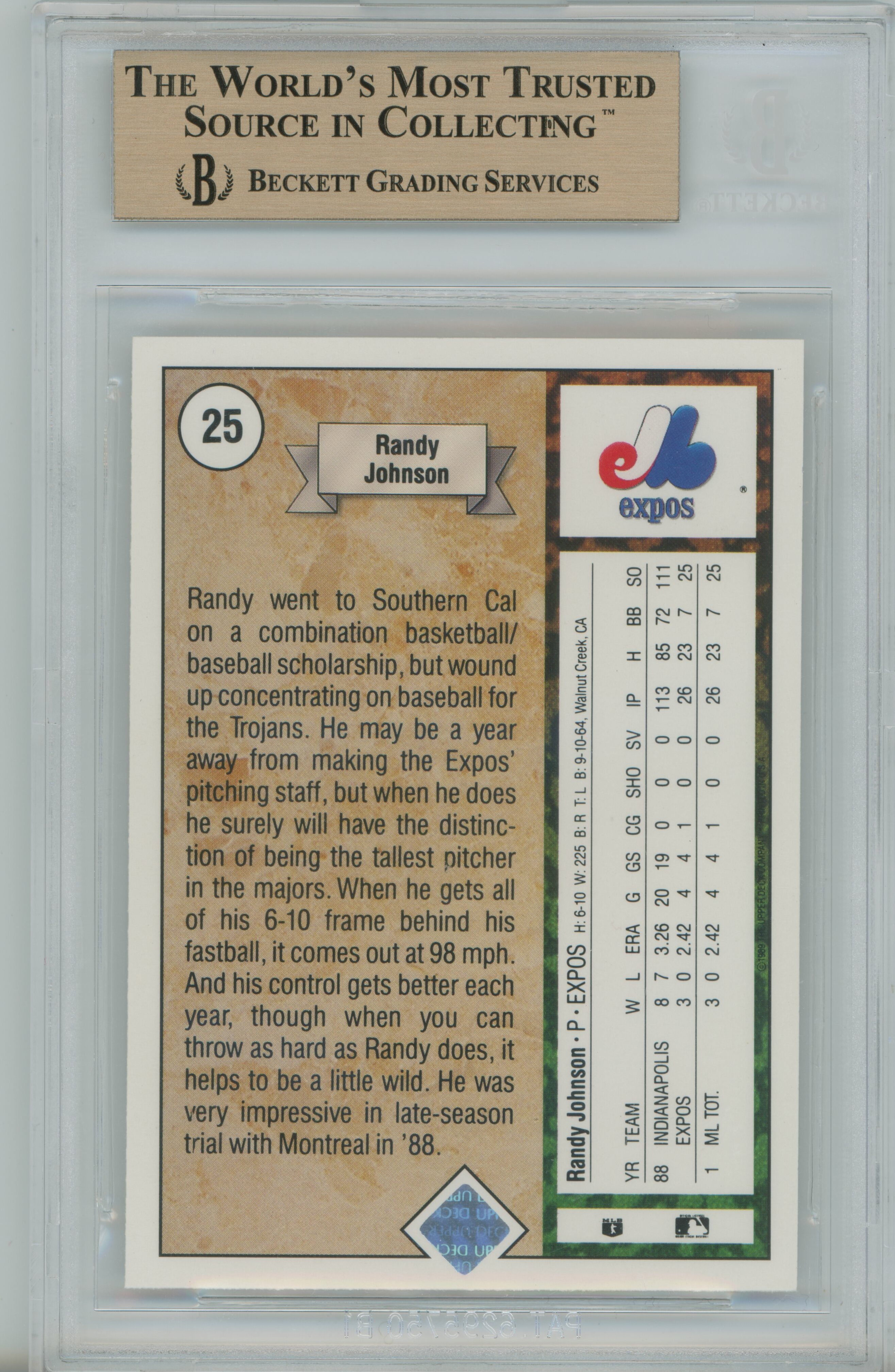 1989 Upper Deck Randy Johnson BGS 9.5