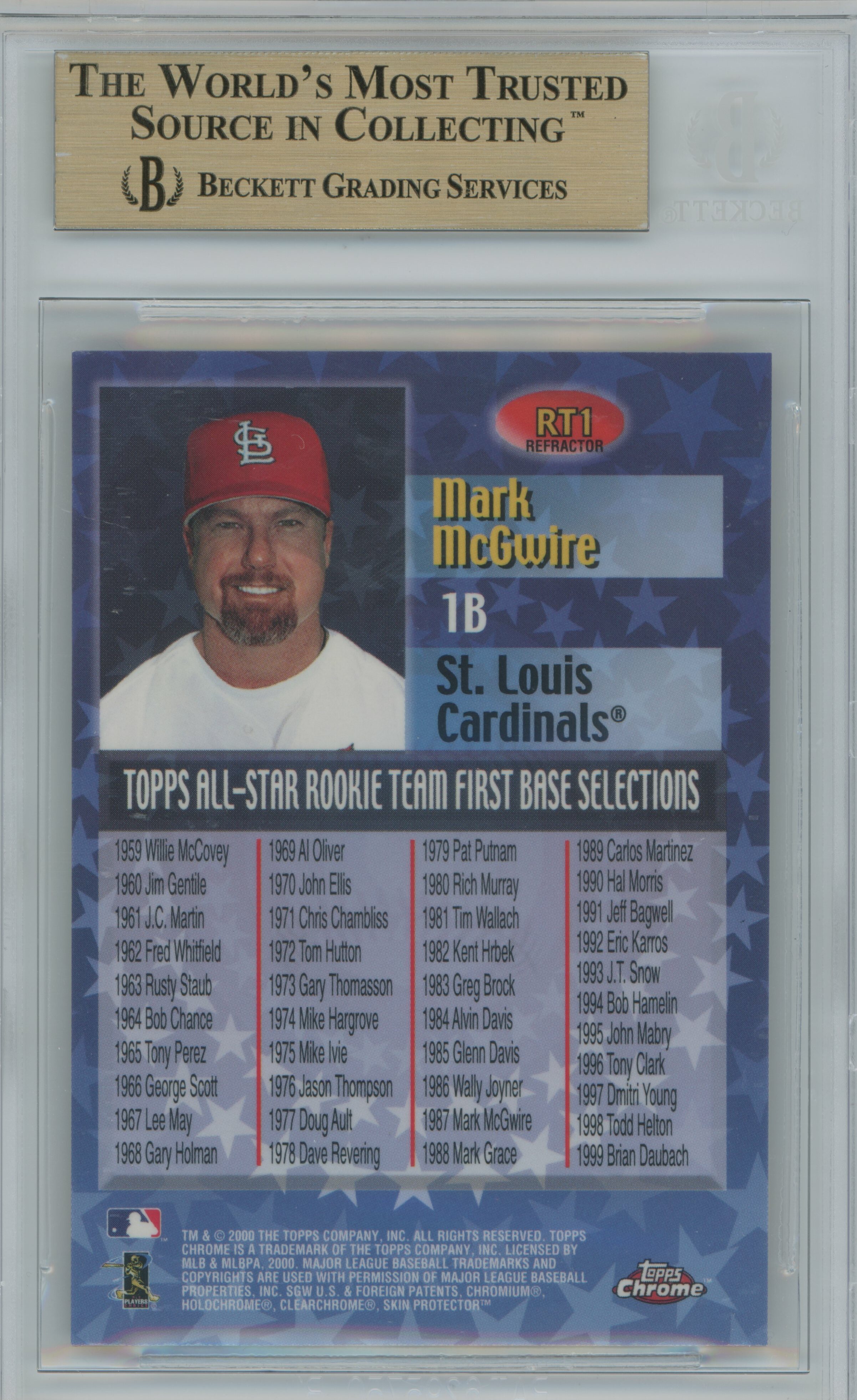 2000 Topps Chrome All-Star Rookie Team Refractor Mark McGwire BGS 9.5