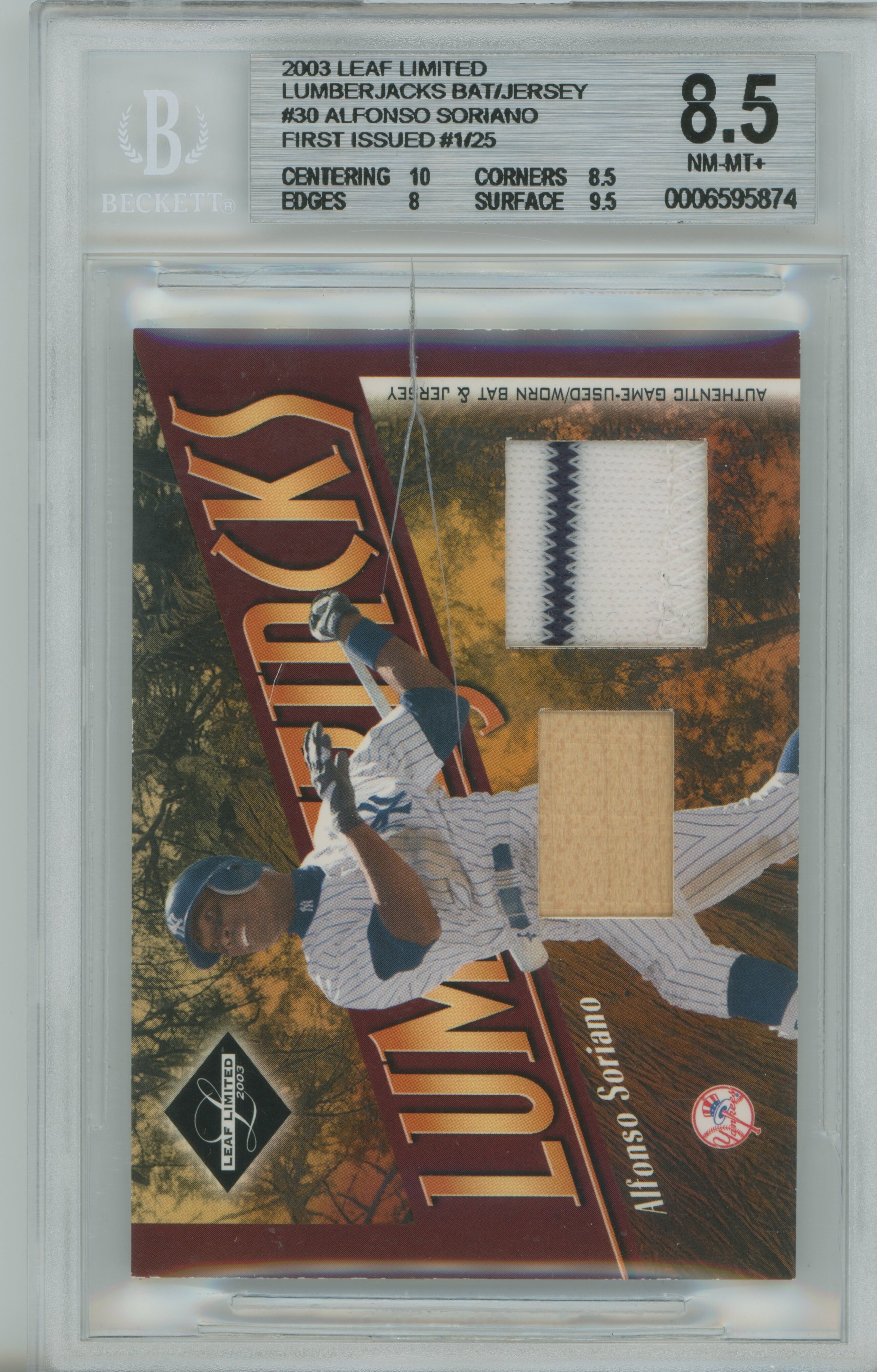 2003 Limited Lumberjacks Jersey Bat Alfonso Soriano BGS 8.5