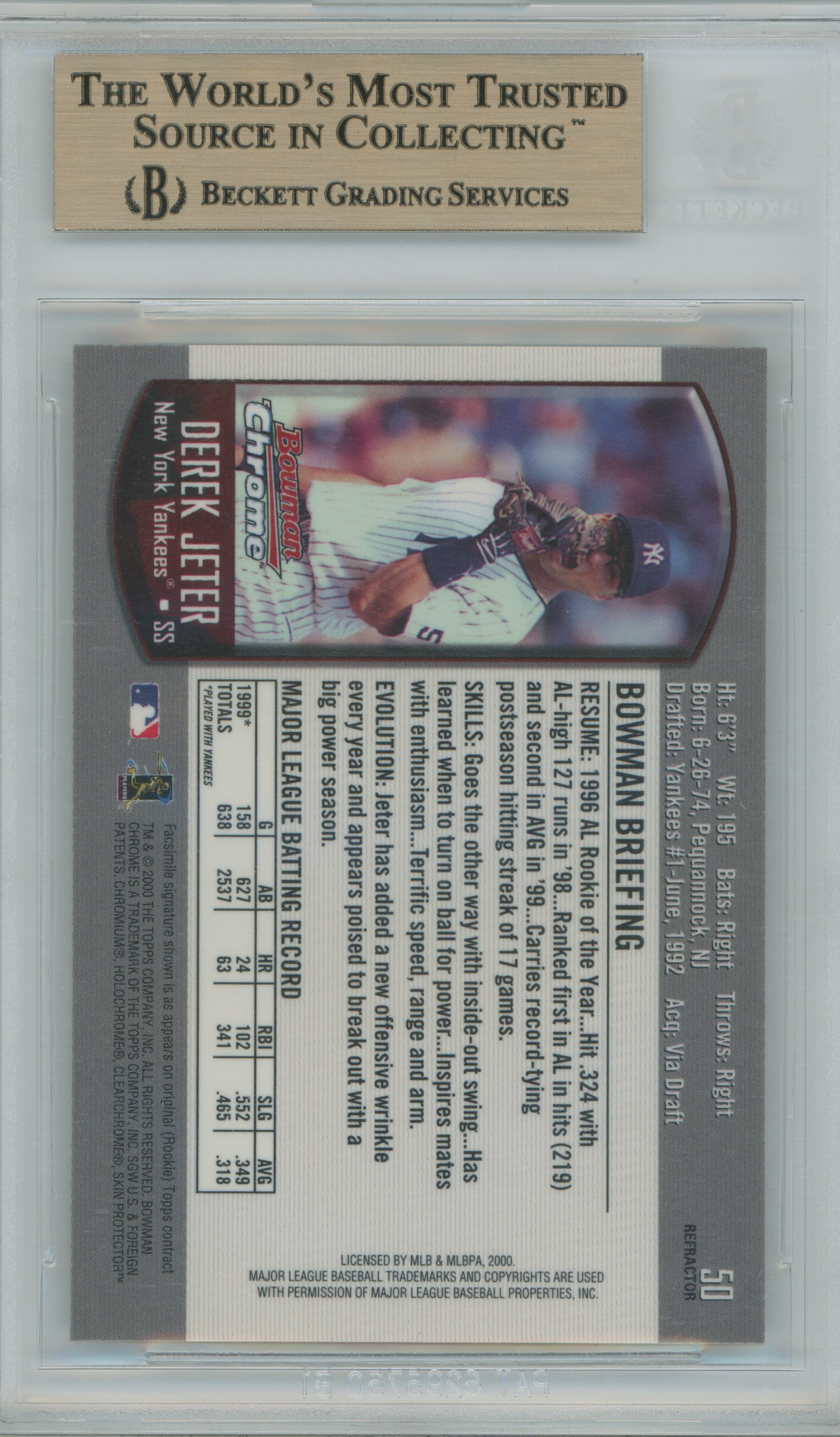 2000 Bowman Chrome Refractor Derek Jeter BGS 9.5