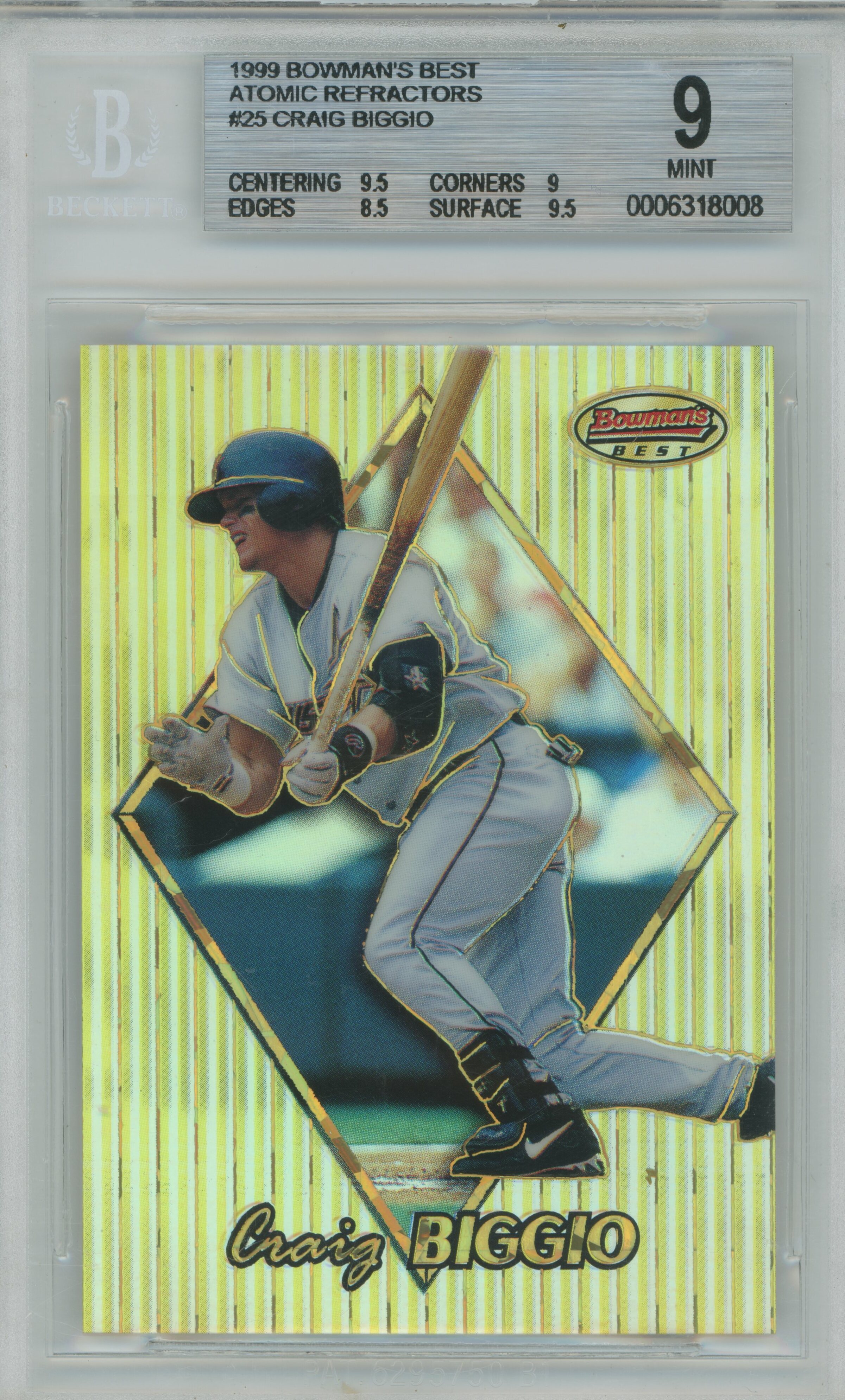 1999 Bowman's Best Atomic Refractor /100 Craig Biggio BGS 9