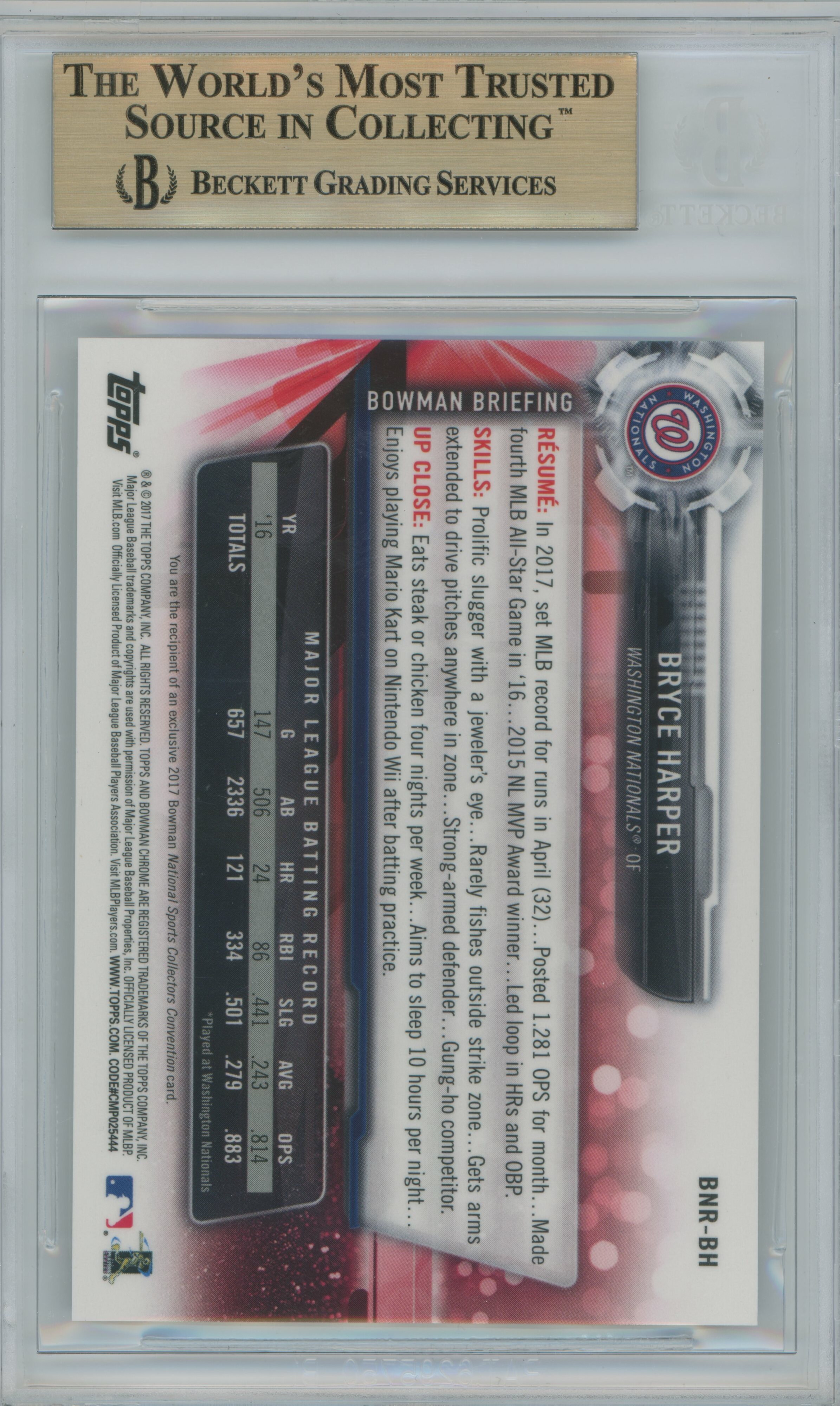 2017 Bowman Chrome National Convention Refractor Bryce Harper BGS 9.5
