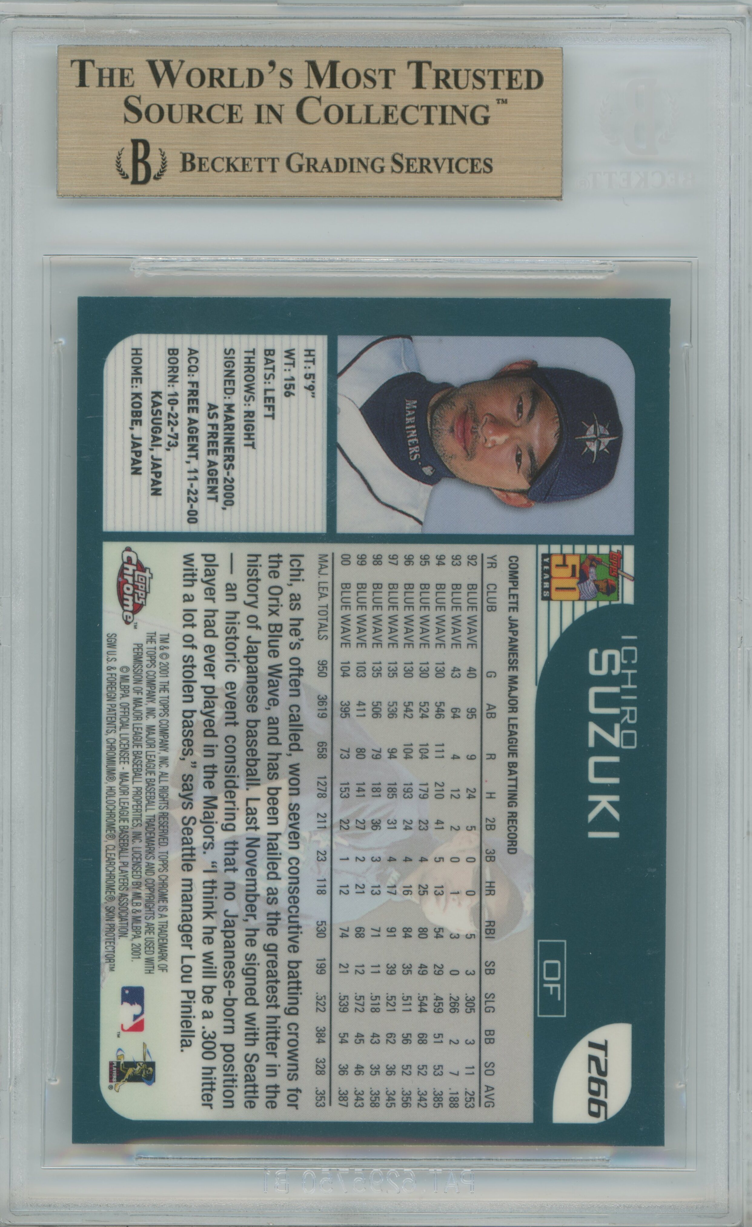 2001 Topps Chrome Traded Ichiro Suzuki BGS 9.5