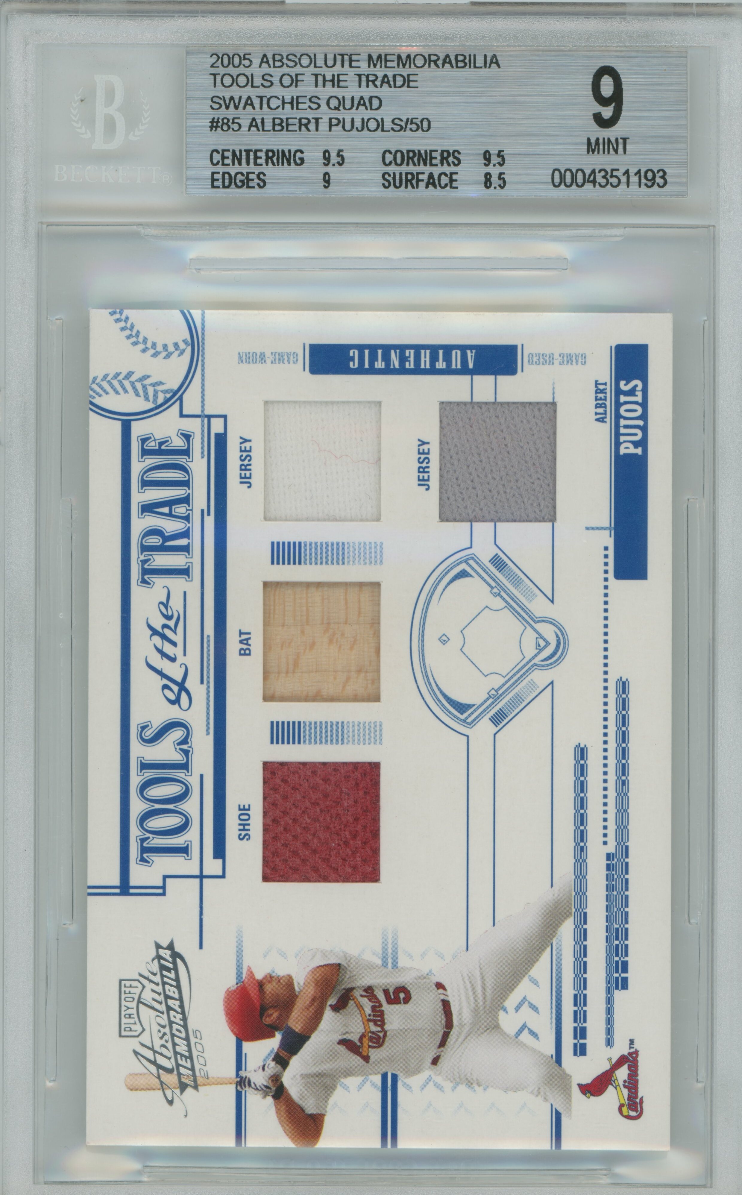 2005 Absolute Memorabilia Tools of the Trade Swatches Quad Albert Pujols BGS 9