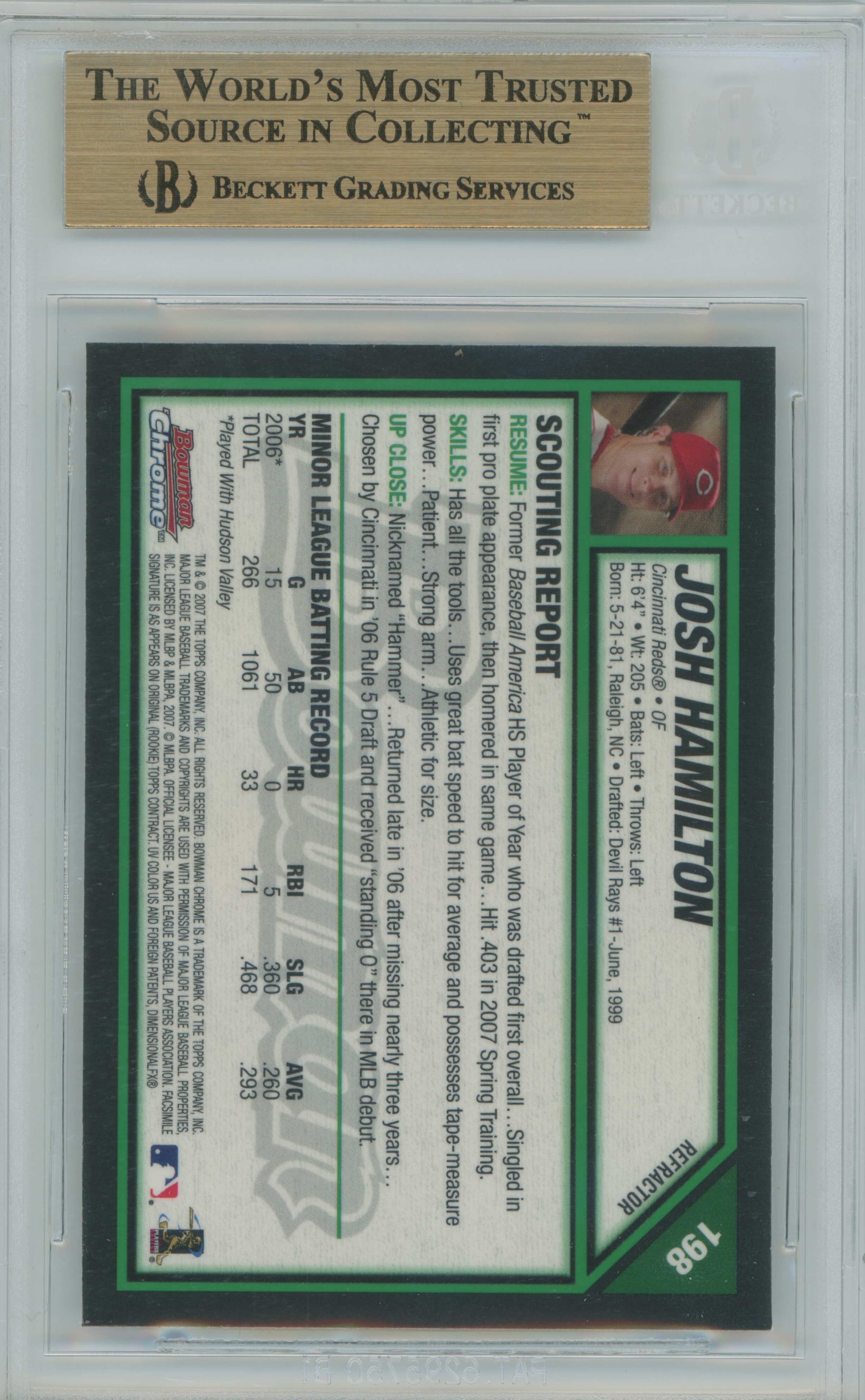 2007 Bowman Chrome Refractor RC Josh Hamilton BGS 9.5