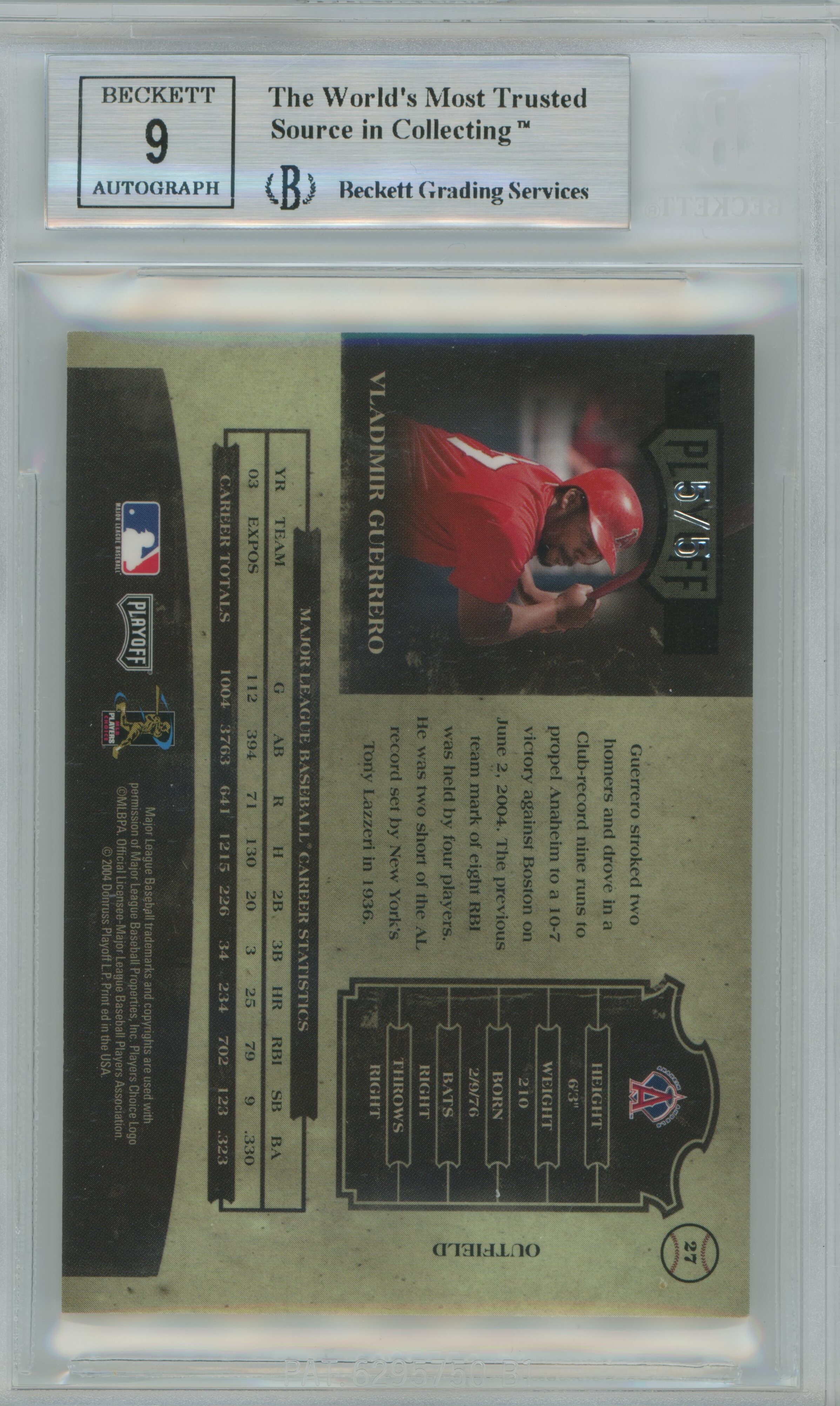 2004 Prime Cuts II Signature Century Silver Vladimir Guerrero BGS 9