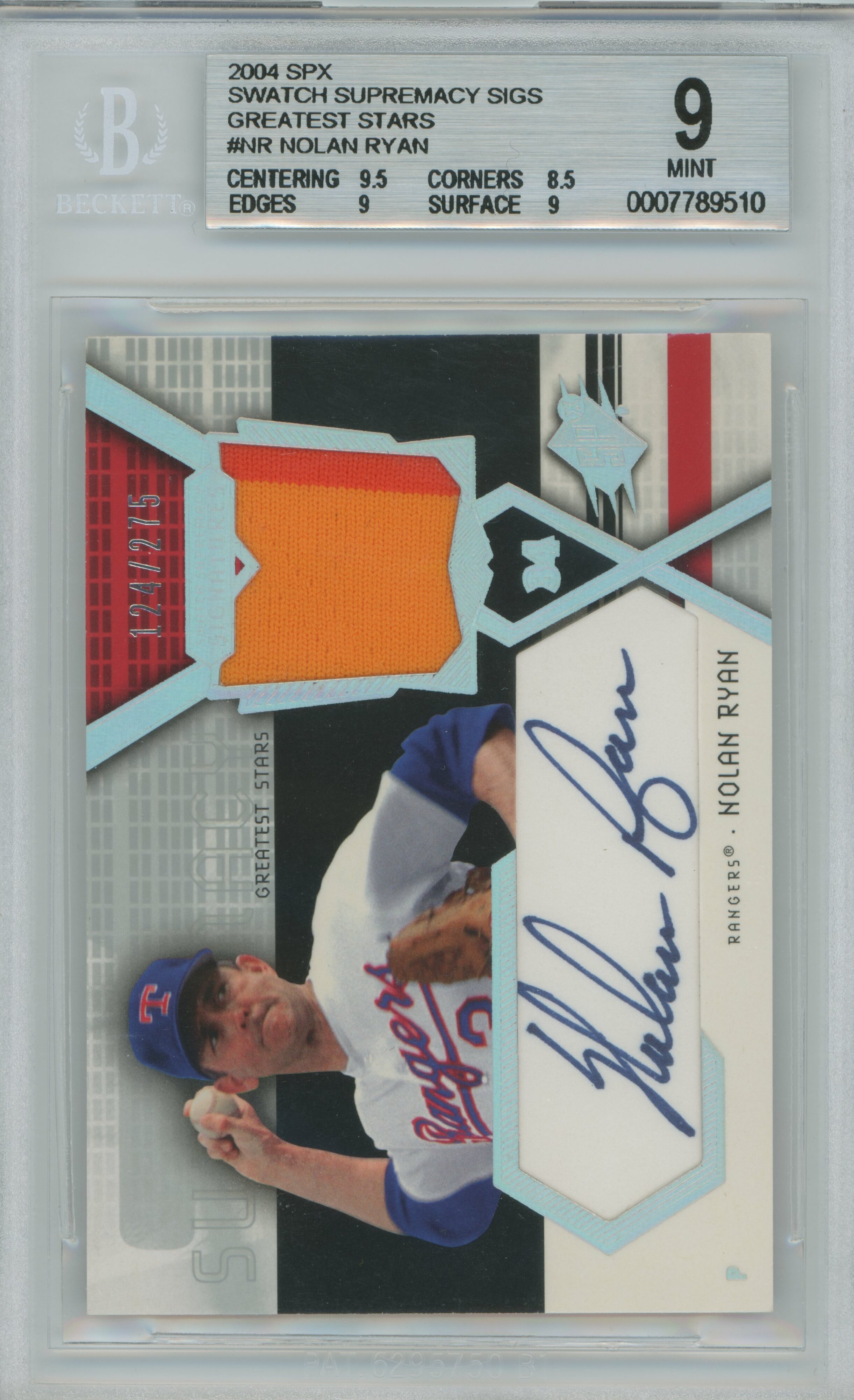 2004 SPx Swatch Supremacy Jersey Auto Nolan Ryan BGS 9