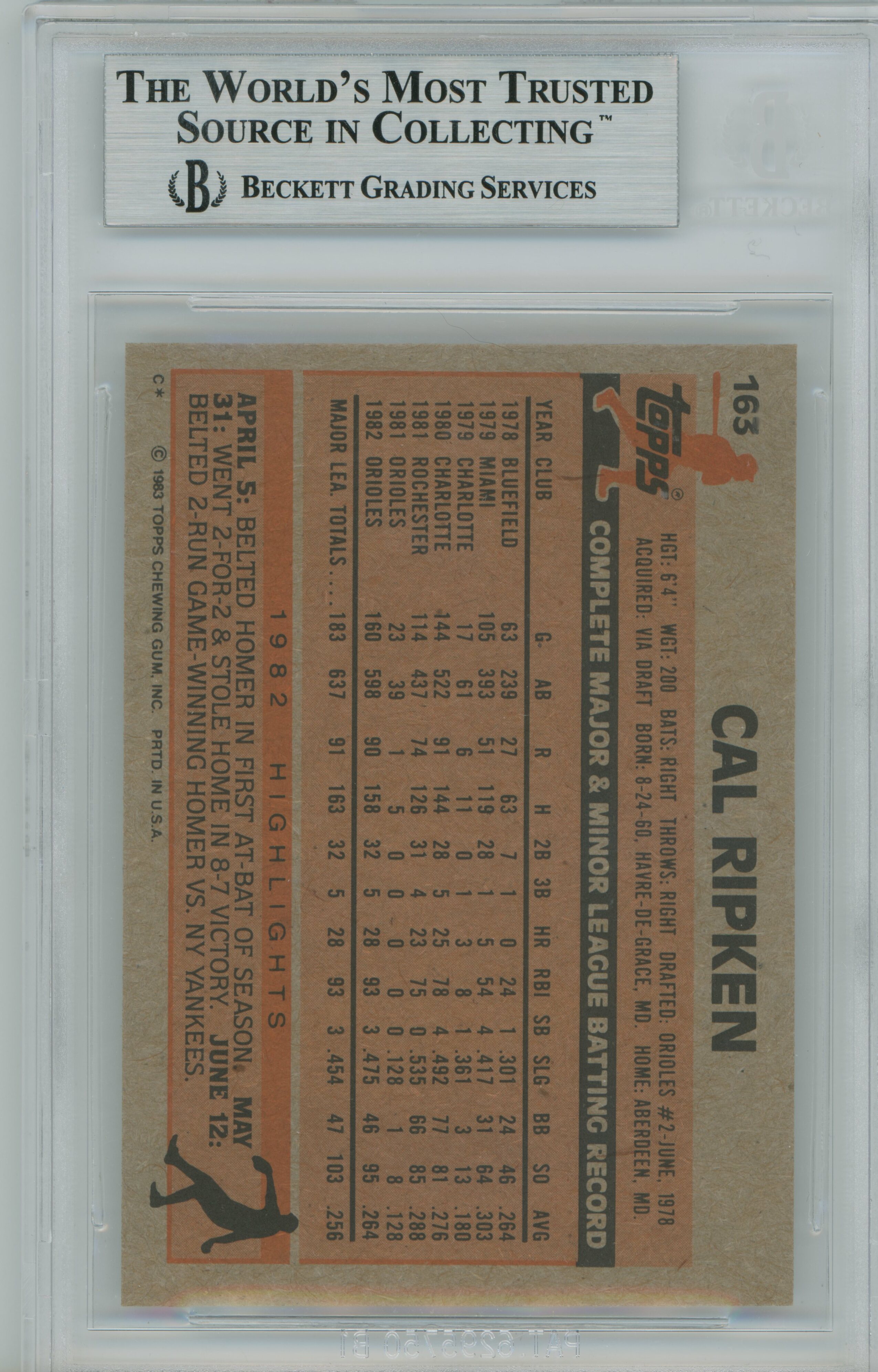 1983 Topps Cal Ripken BGS 9