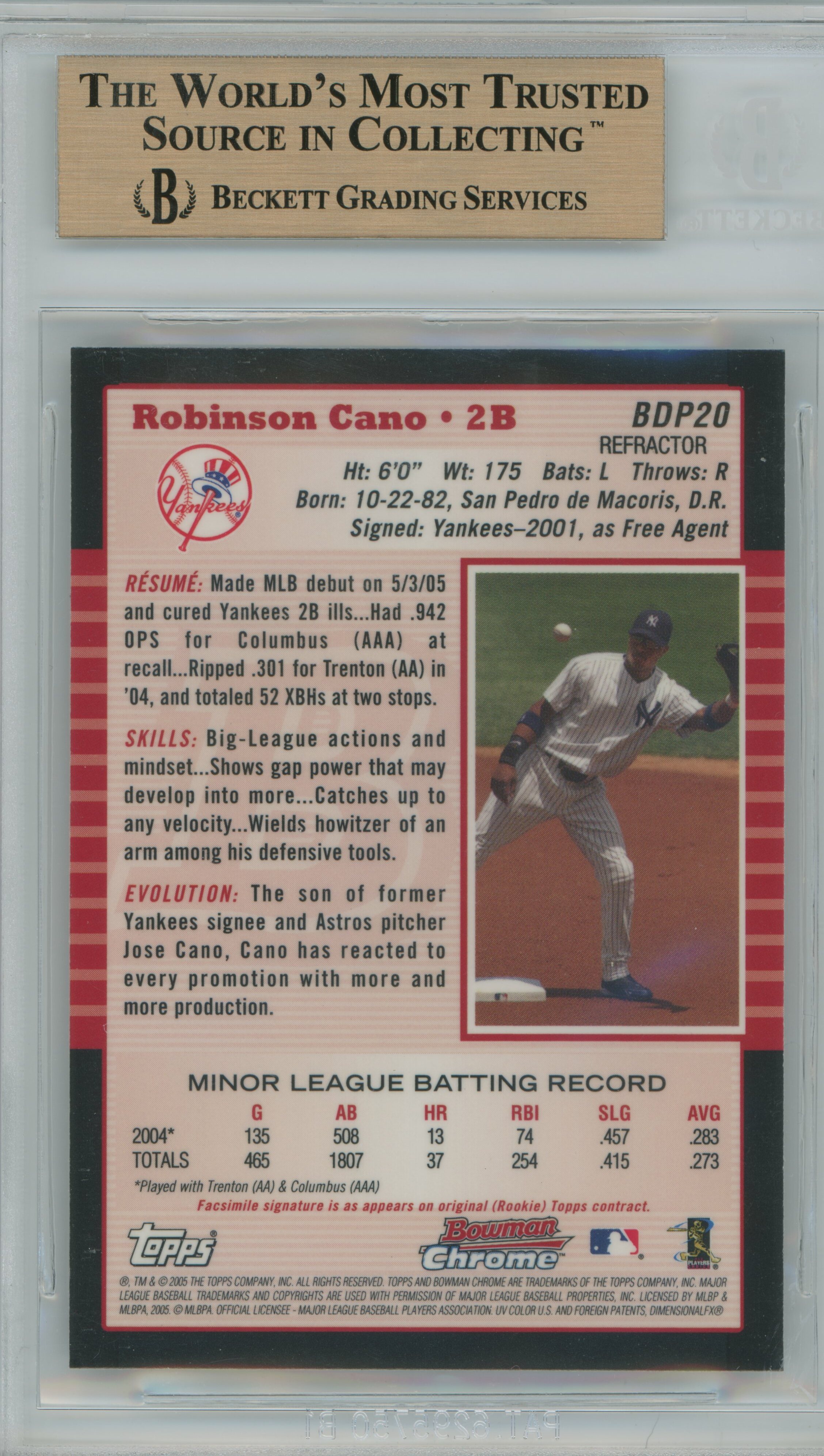 2005 Bowman Chrome Draft Refractor Robinson Cano BGS 9.5