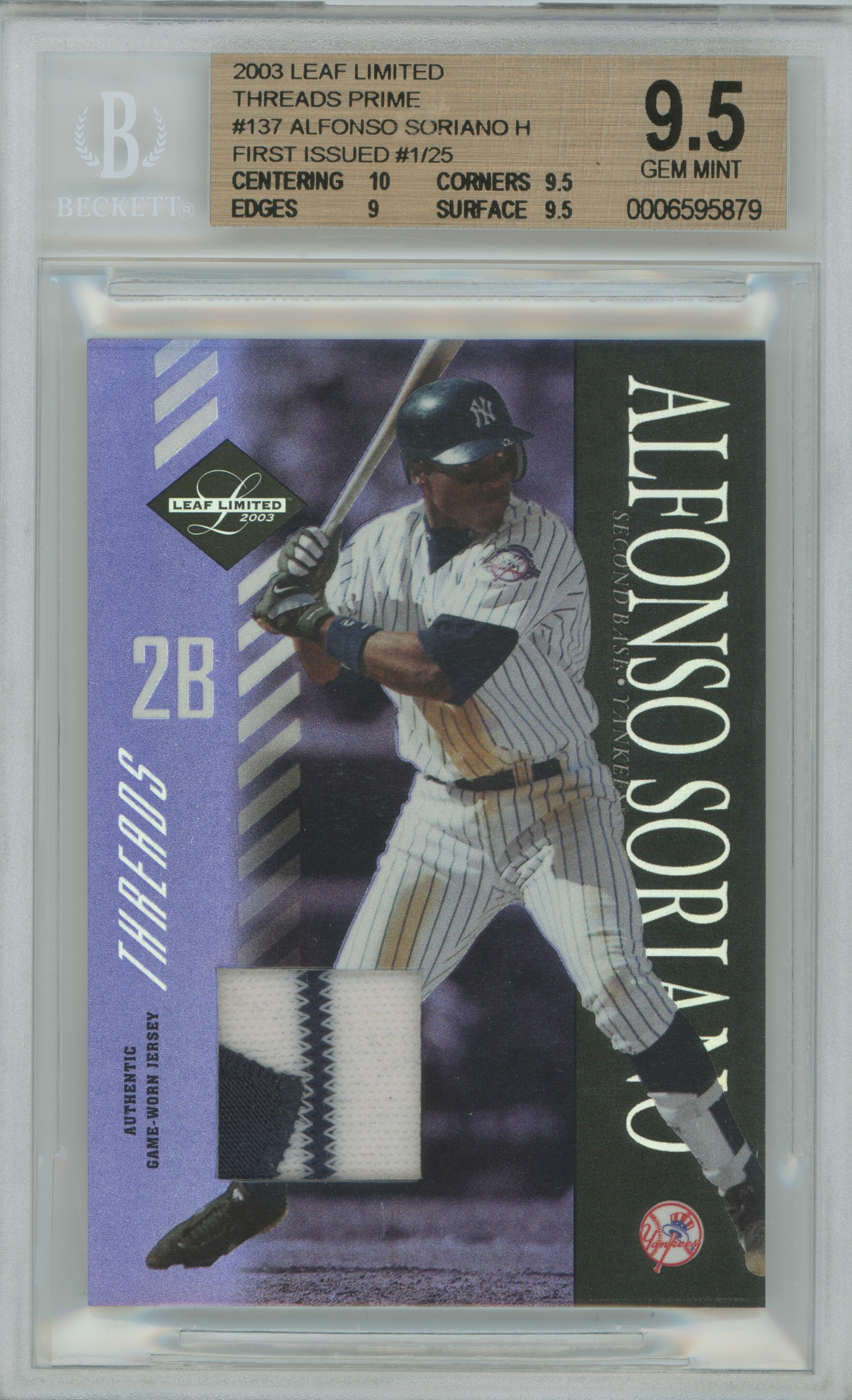 2003 Limited Threads Patch Alfonso Soriano BGS 9.5