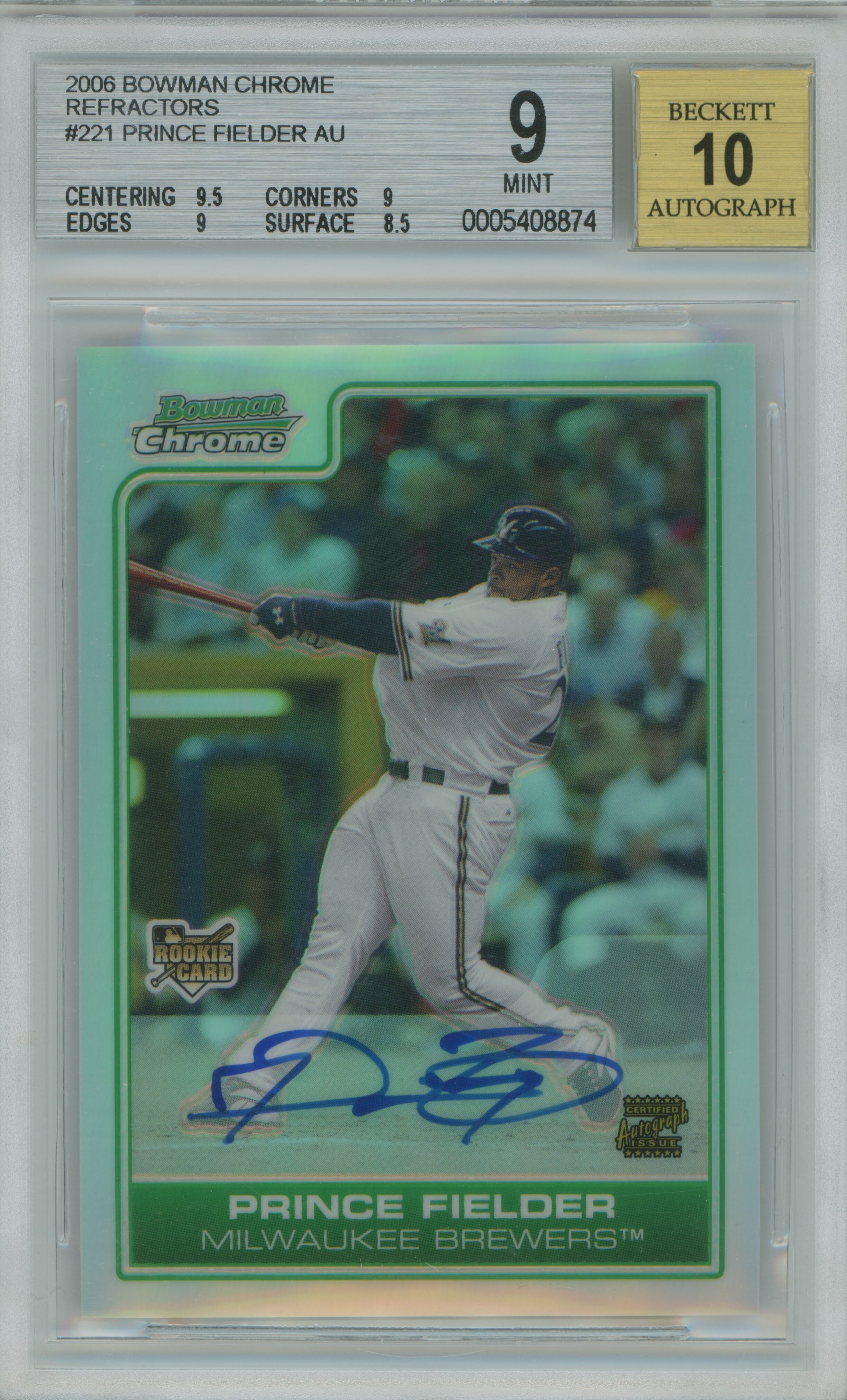 2006 Bowman Chrome Refractor Auto RC Prince Fielder BGS 9