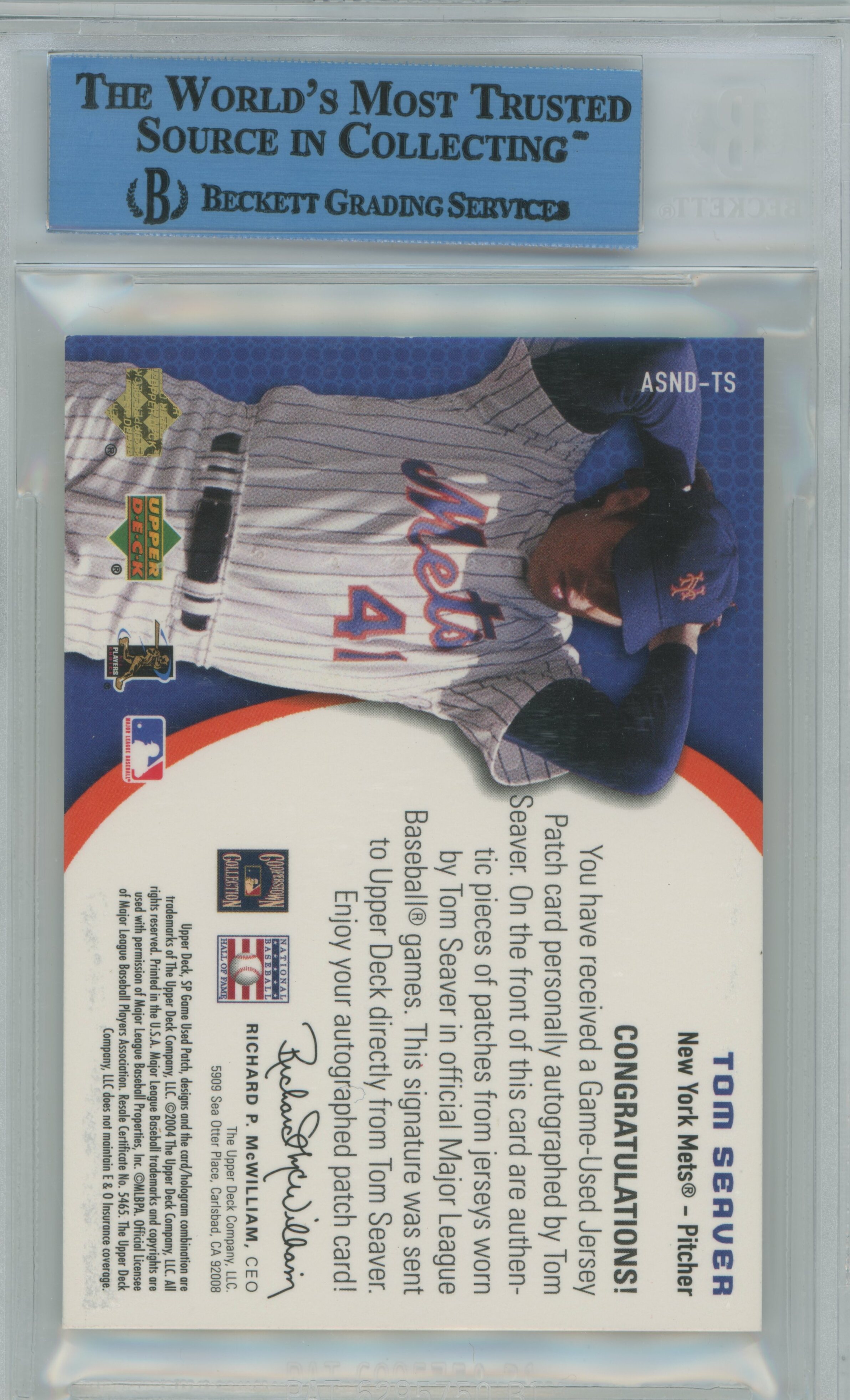 2004 SP Game Used Significant Numbers Dual Patch Auto Tom Seaver BGS Authentic