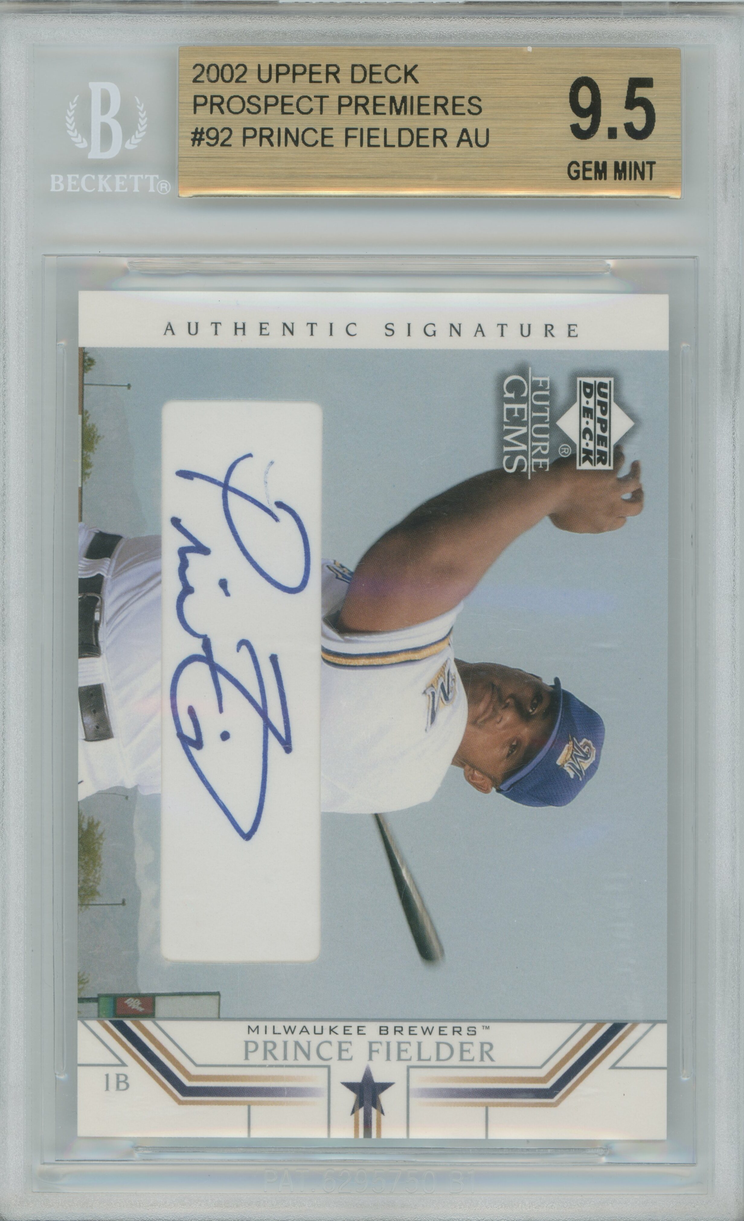 2002 Upper Deck Prospect Premieres Autograph Prince Fielder BGS 9.5