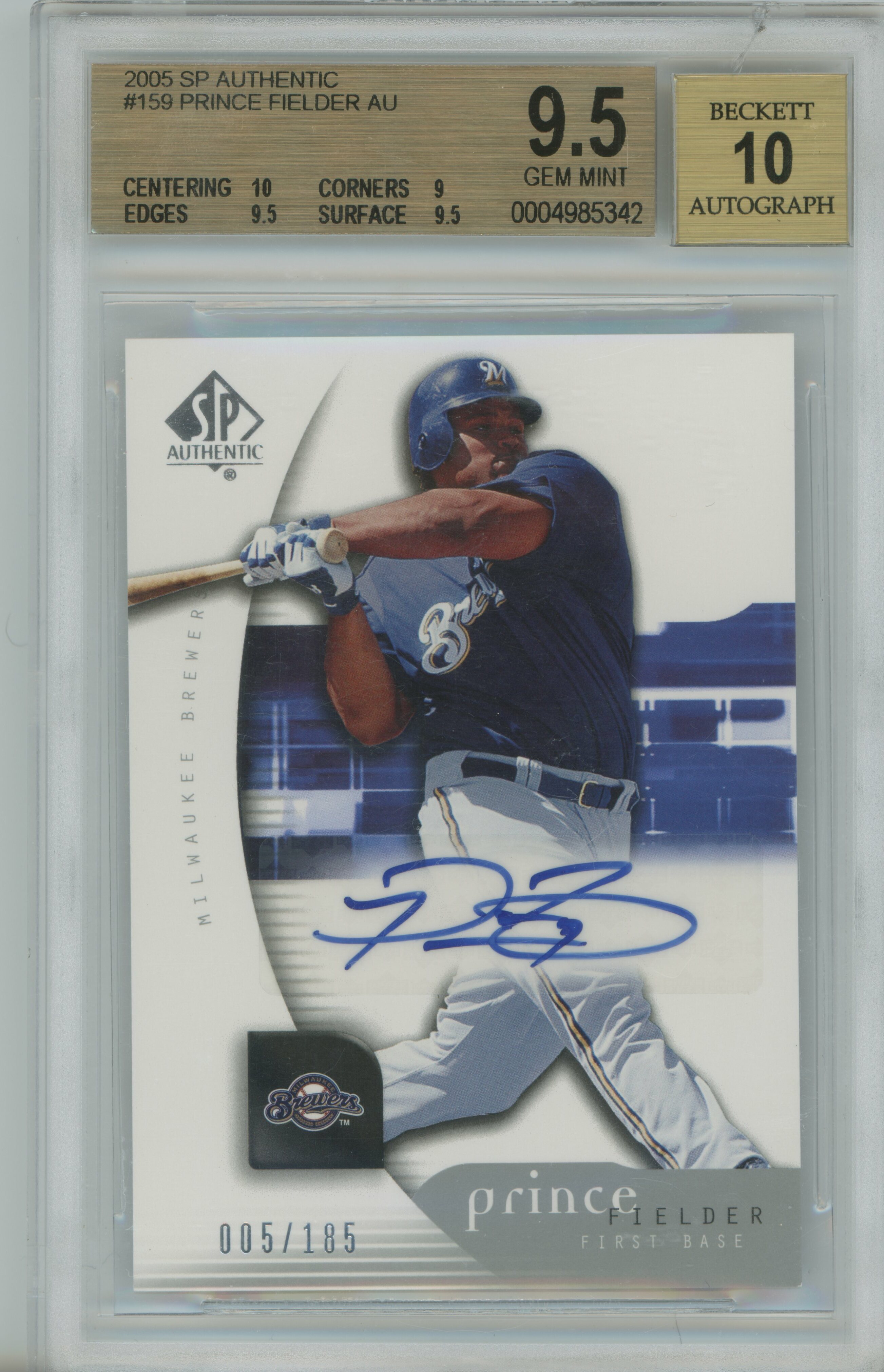 2005 SP Authentic Auto Prince Fielder BGS 9.5