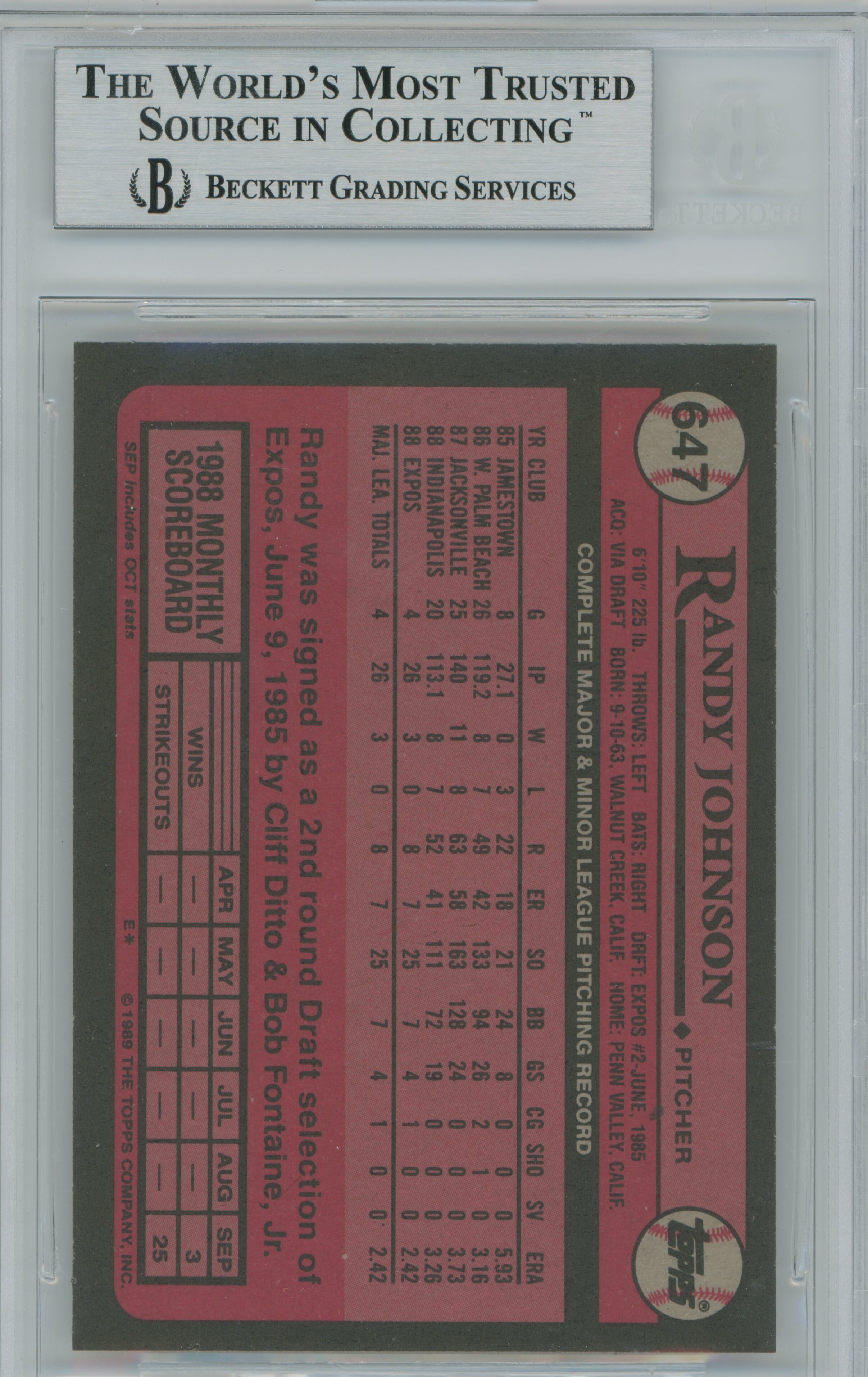 1989 Topps Randy Johnson BGS 8.5