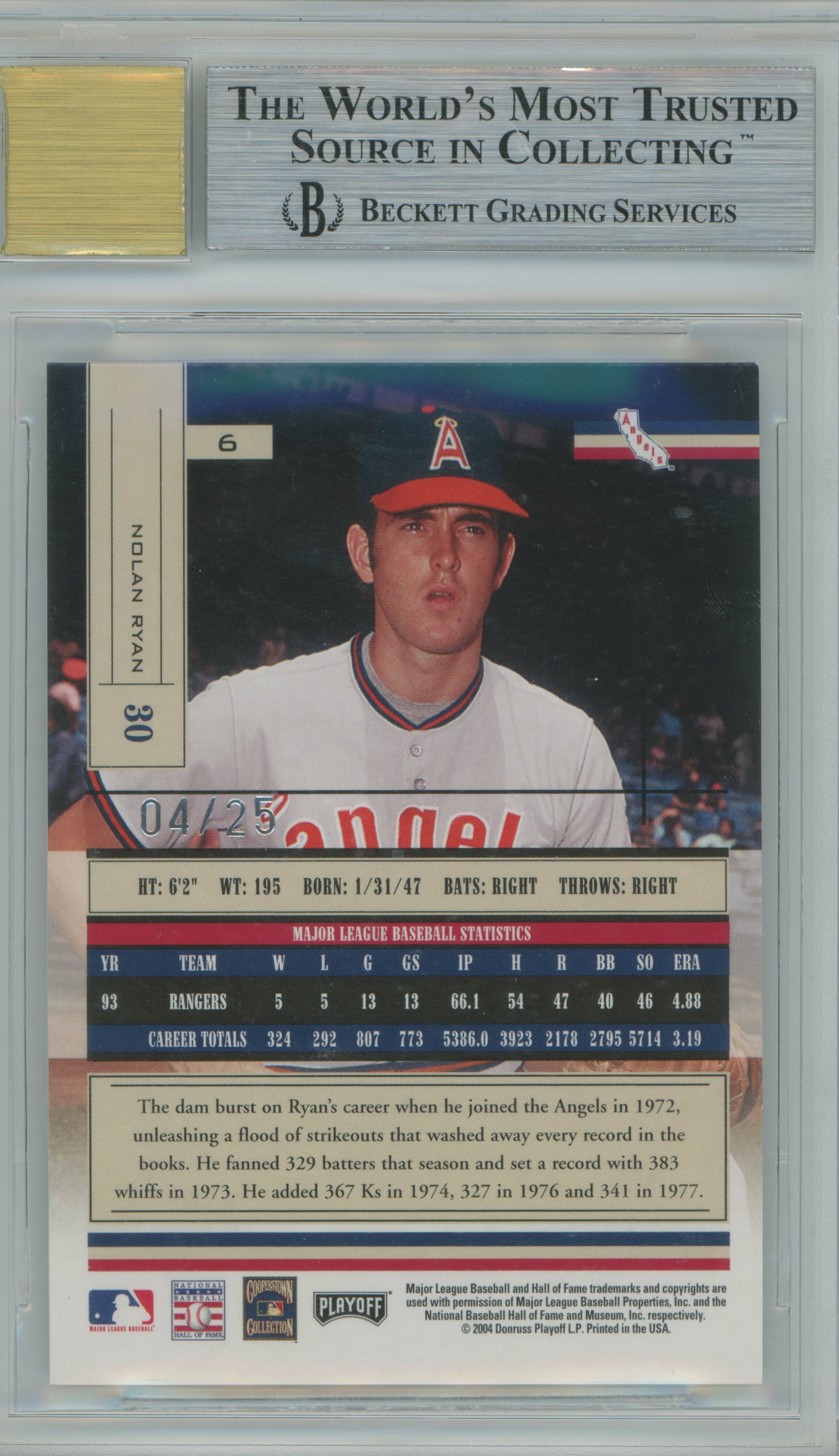 2004 Absolute Memorabilia Signatures Spectrum Silver Nolan Ryan BGS 9