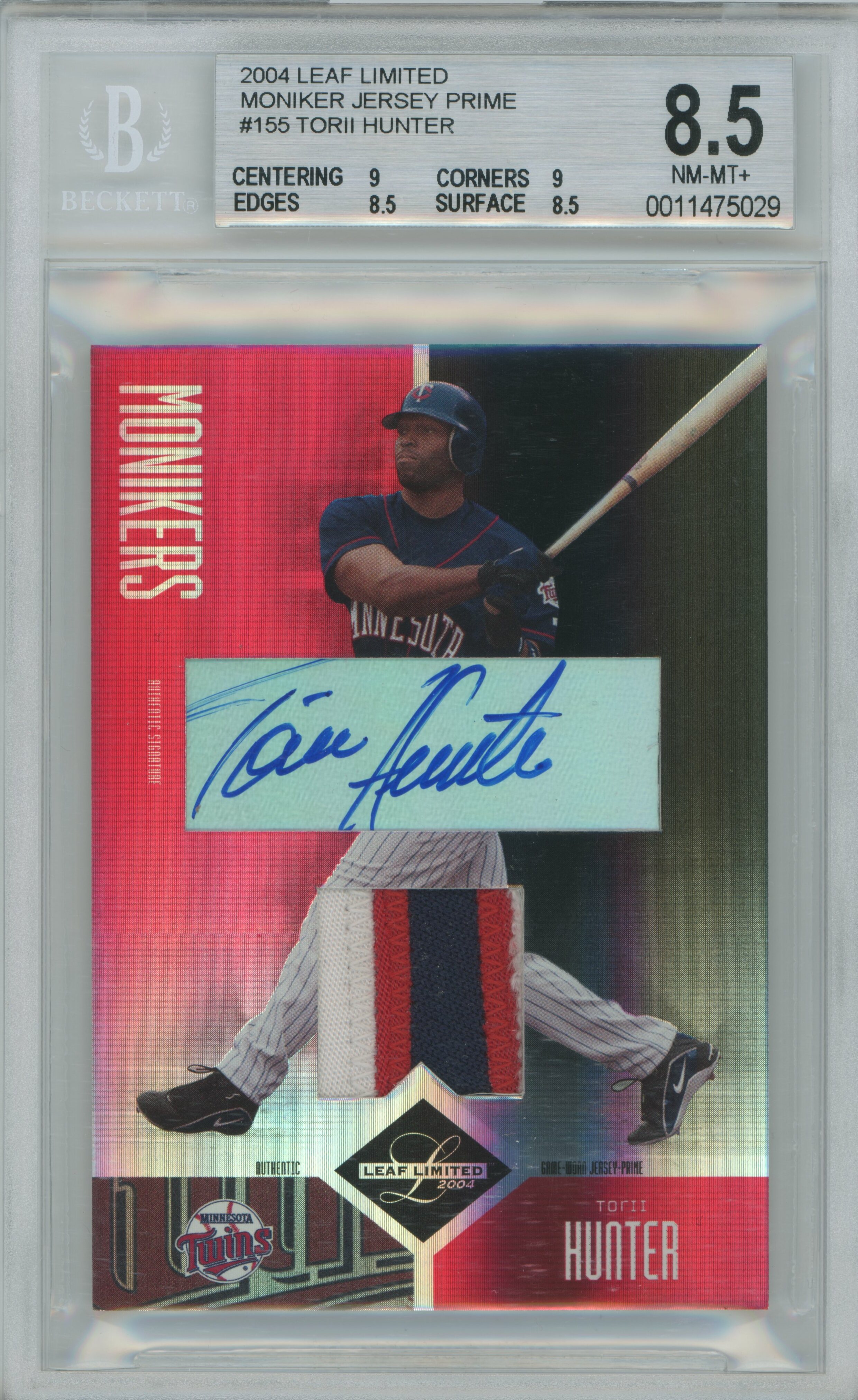 2004 Limited Moniker Patch 1/1 Torii Hunter BGS 8.5