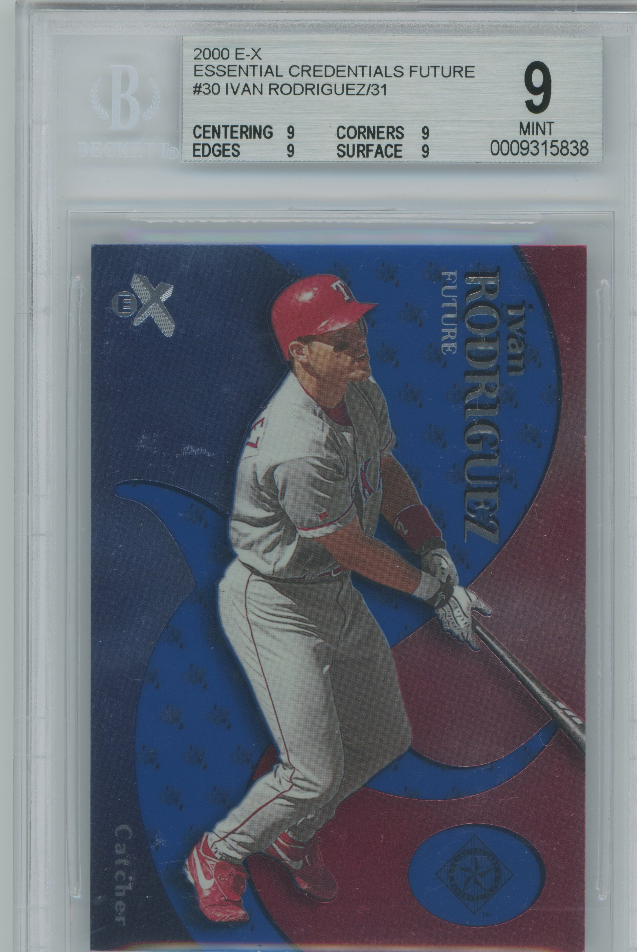 2000 E-X Essential Credentials Future Ivan Rodriguez PSA 9