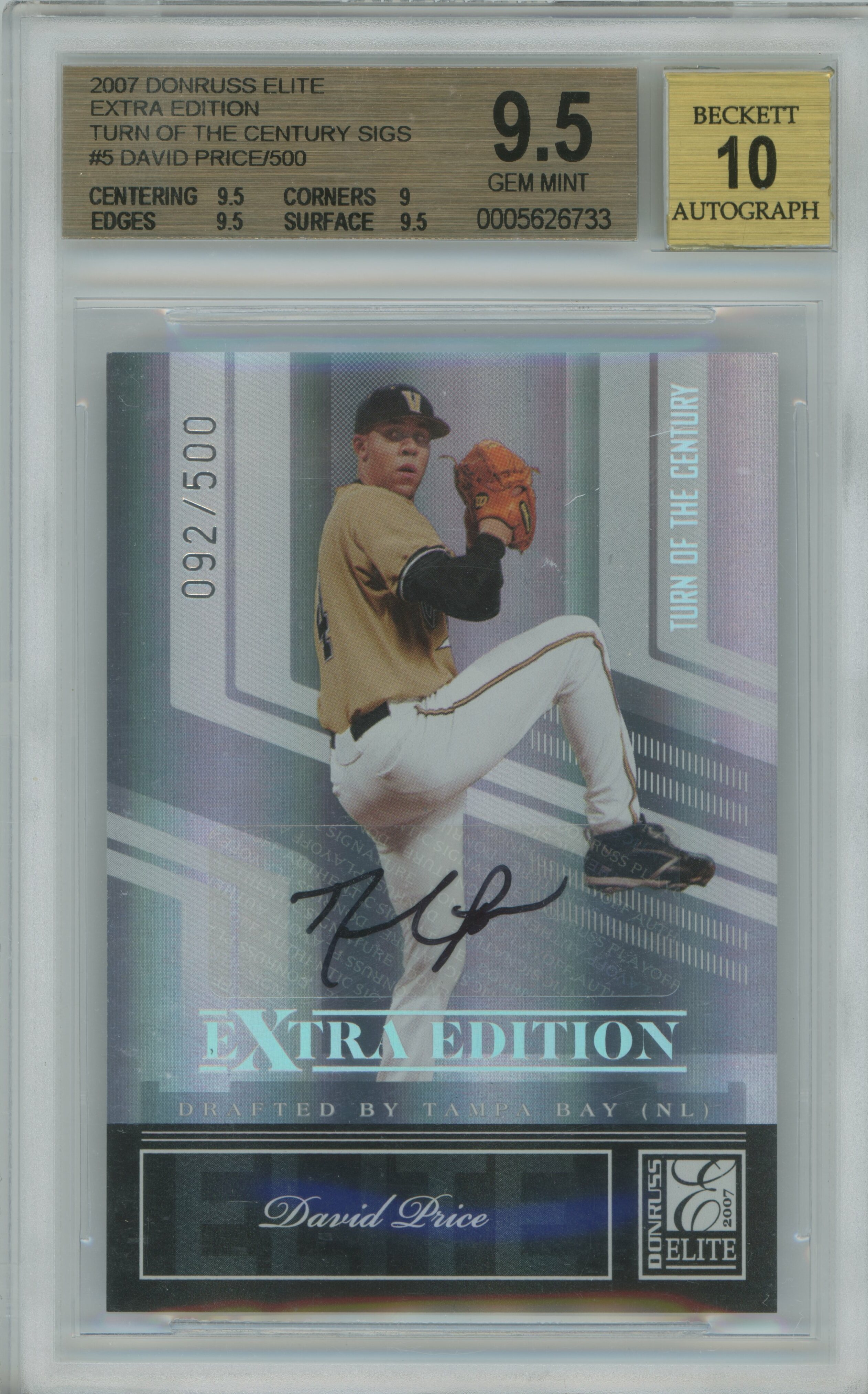 2007 Donruss Elite Extra Edition Turn of the Century Sigs David Price BGS 9.5