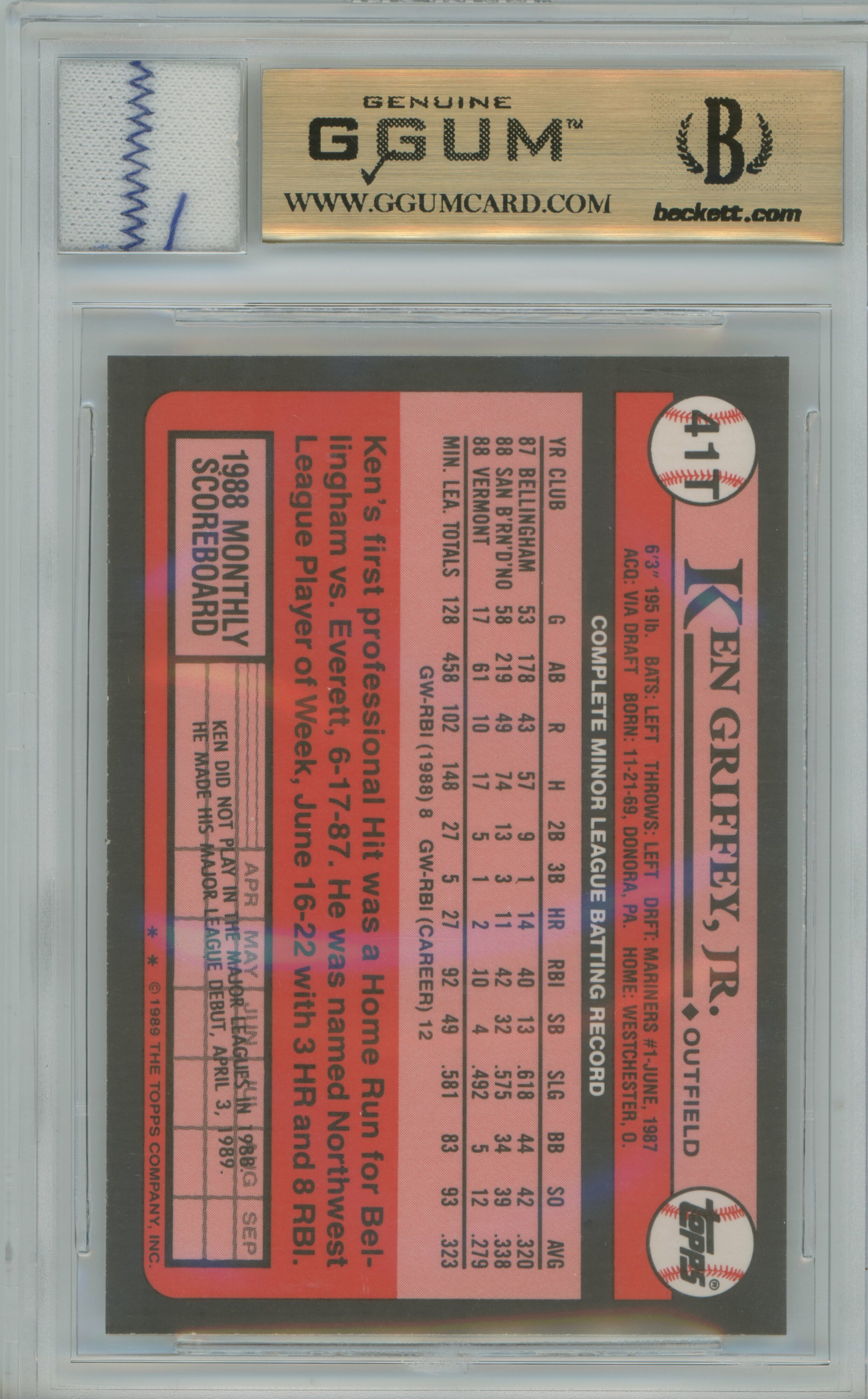 1989 Topps Traded Ken Griffey Jr. BGS 9.5 Game Used Patch