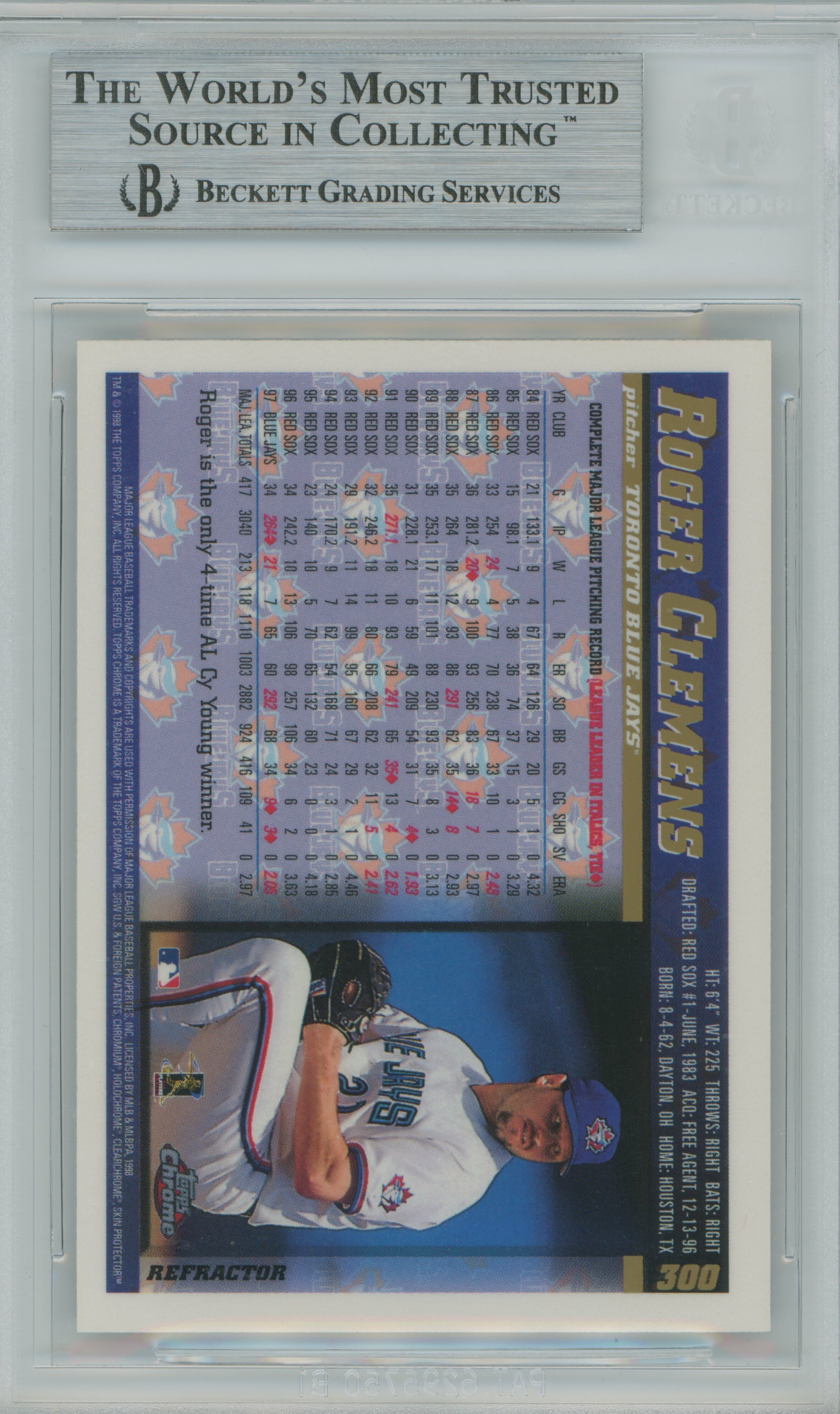 1998 Topps Chrome Refractor Roger Clemens BGS 9