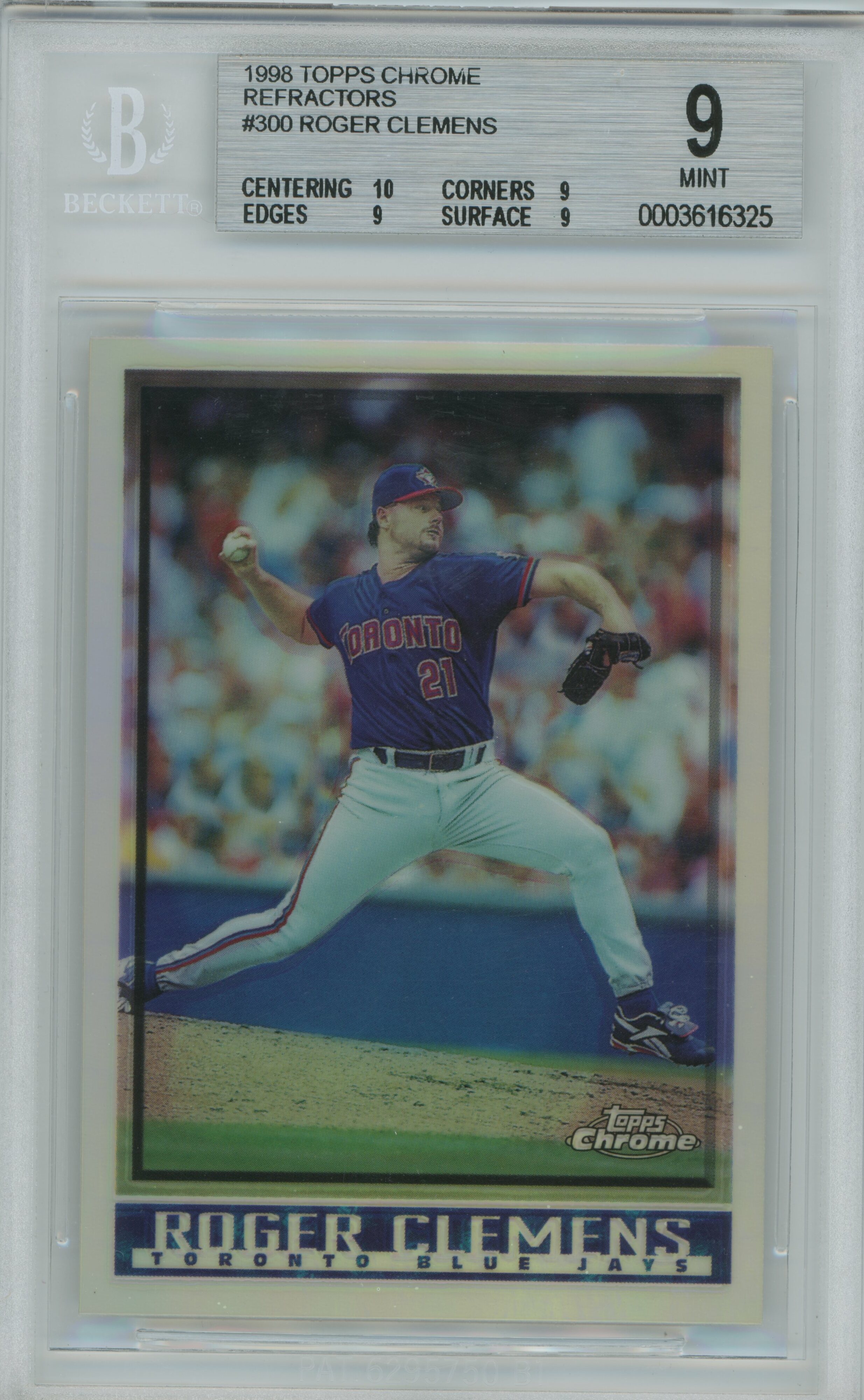 1998 Topps Chrome Refractor Roger Clemens BGS 9