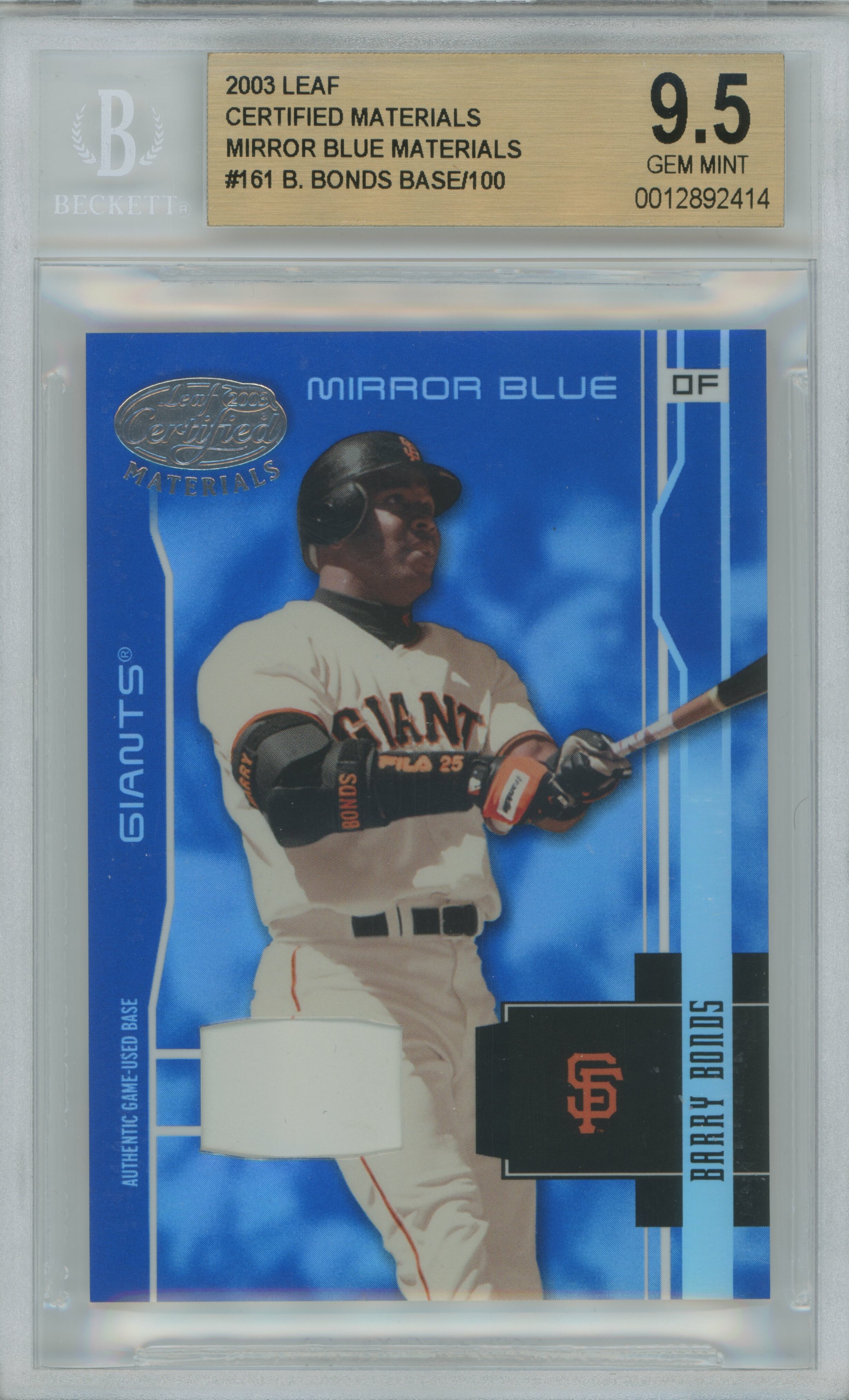 2003 Certified Materials Mirror Blue Base Barry Bonds BGS 9.5