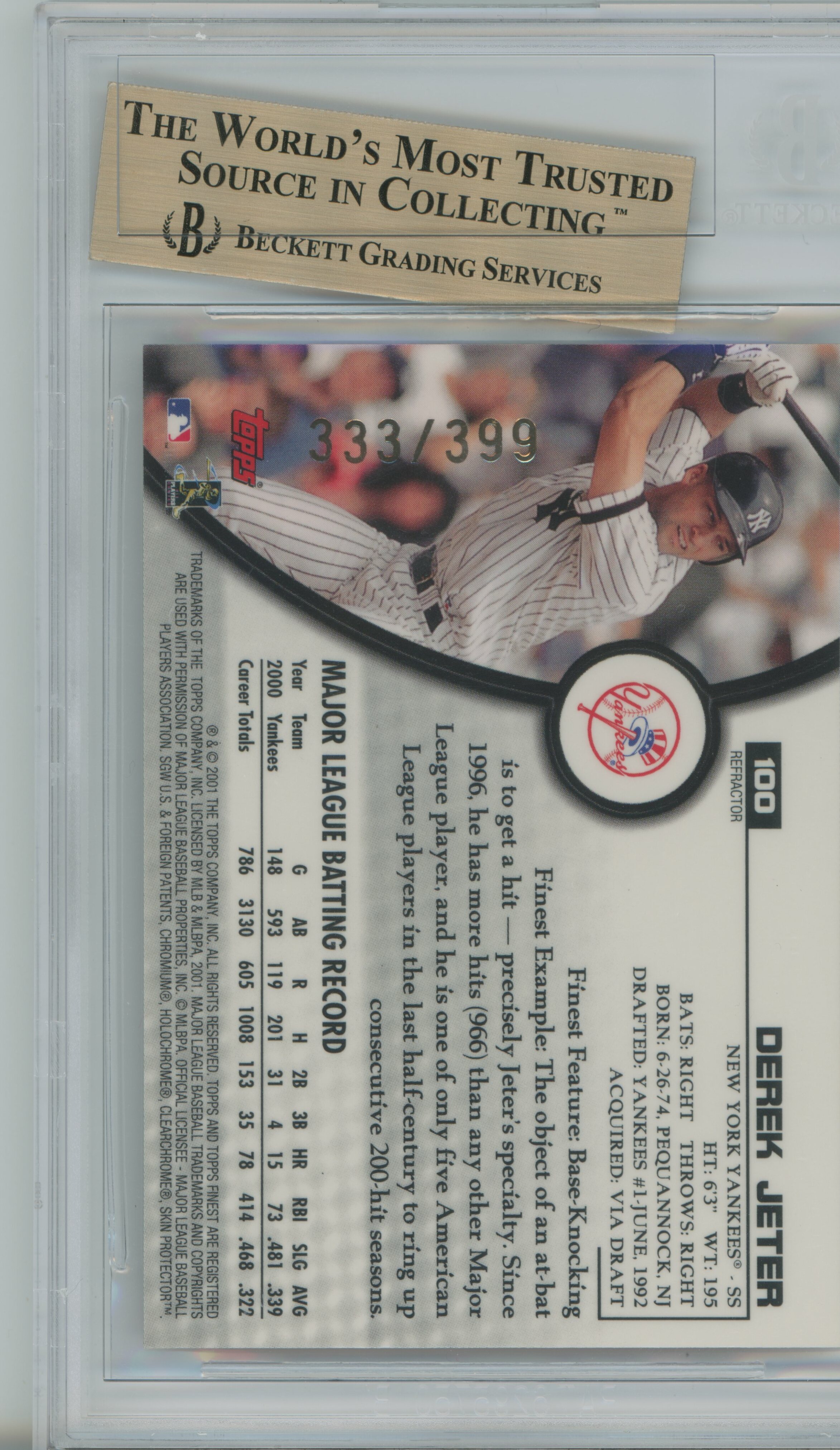 2001 Finest Refractor Derek Jeter BGS 9.5