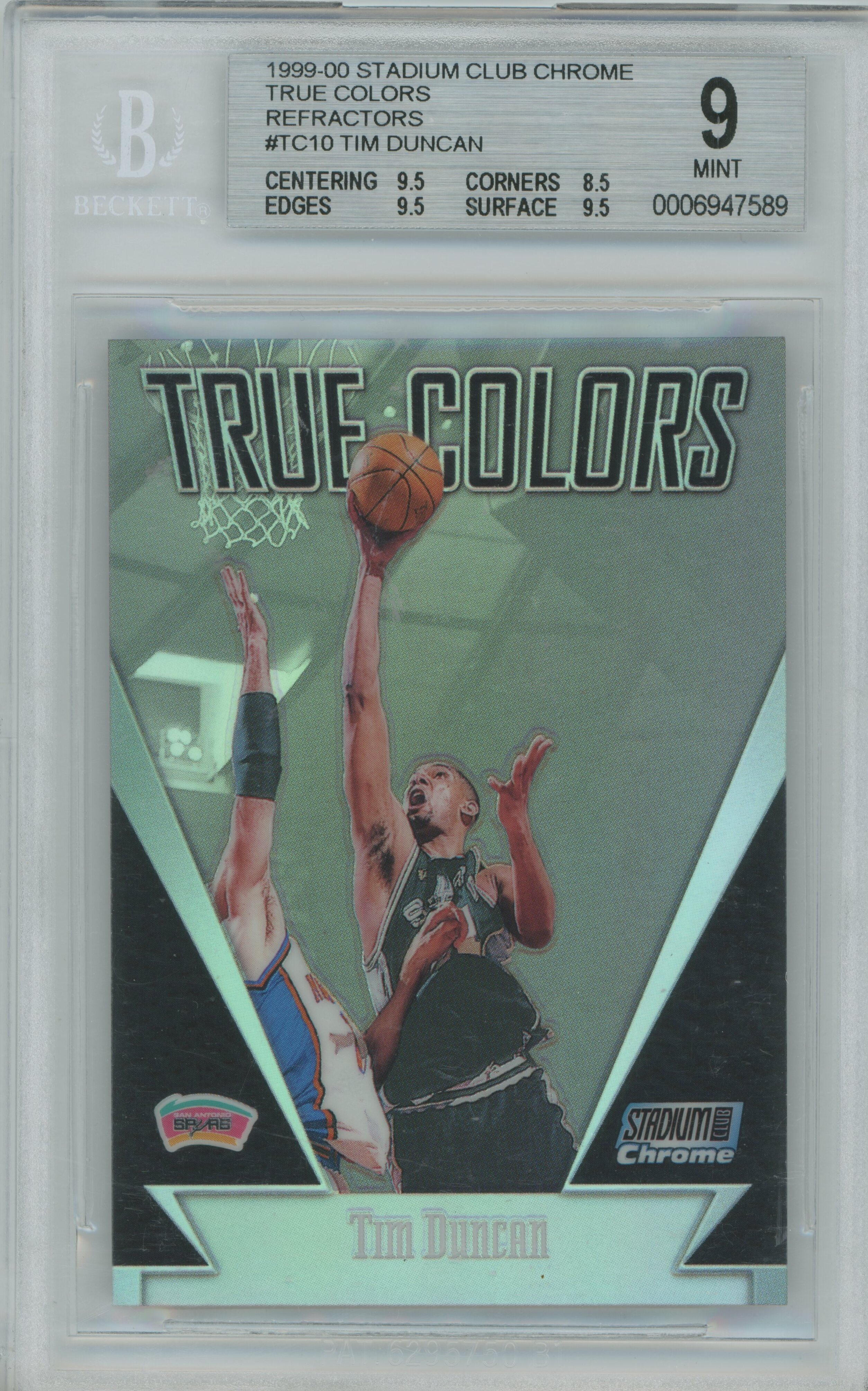 1999-00 Stadium Club Chrome True Colors Refractor Tim Duncan BGS 9