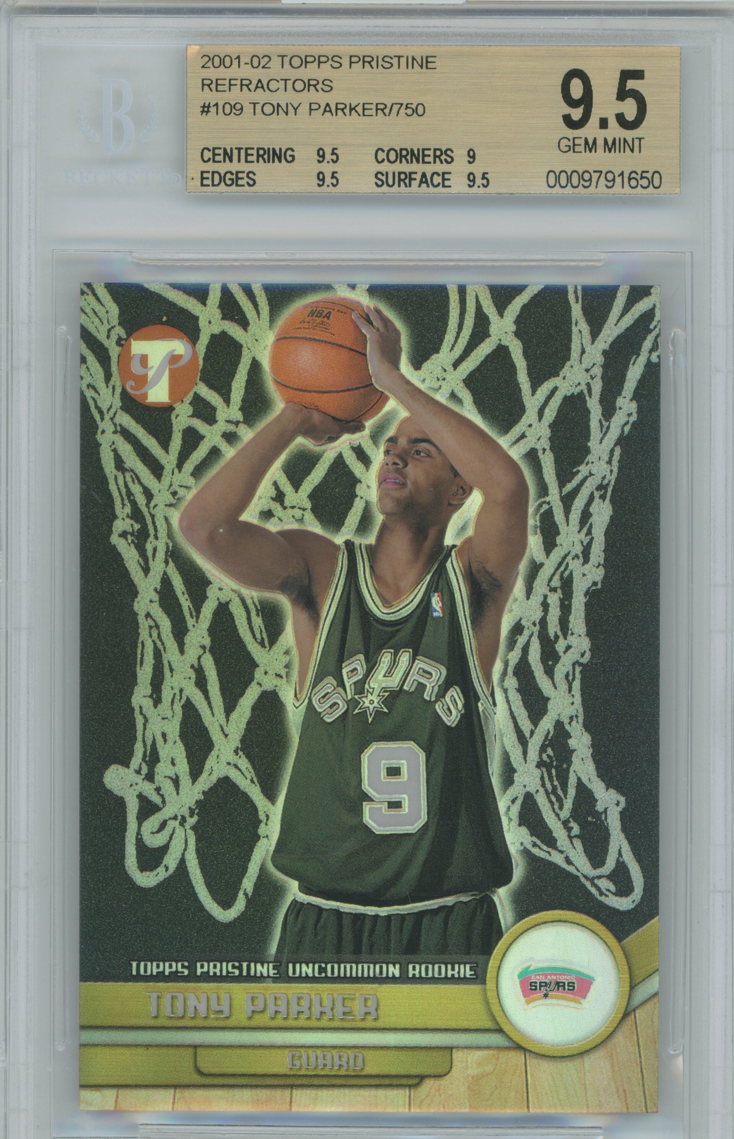 2001-02 Pristine Refractor RC Tony Parker BGS 9.5