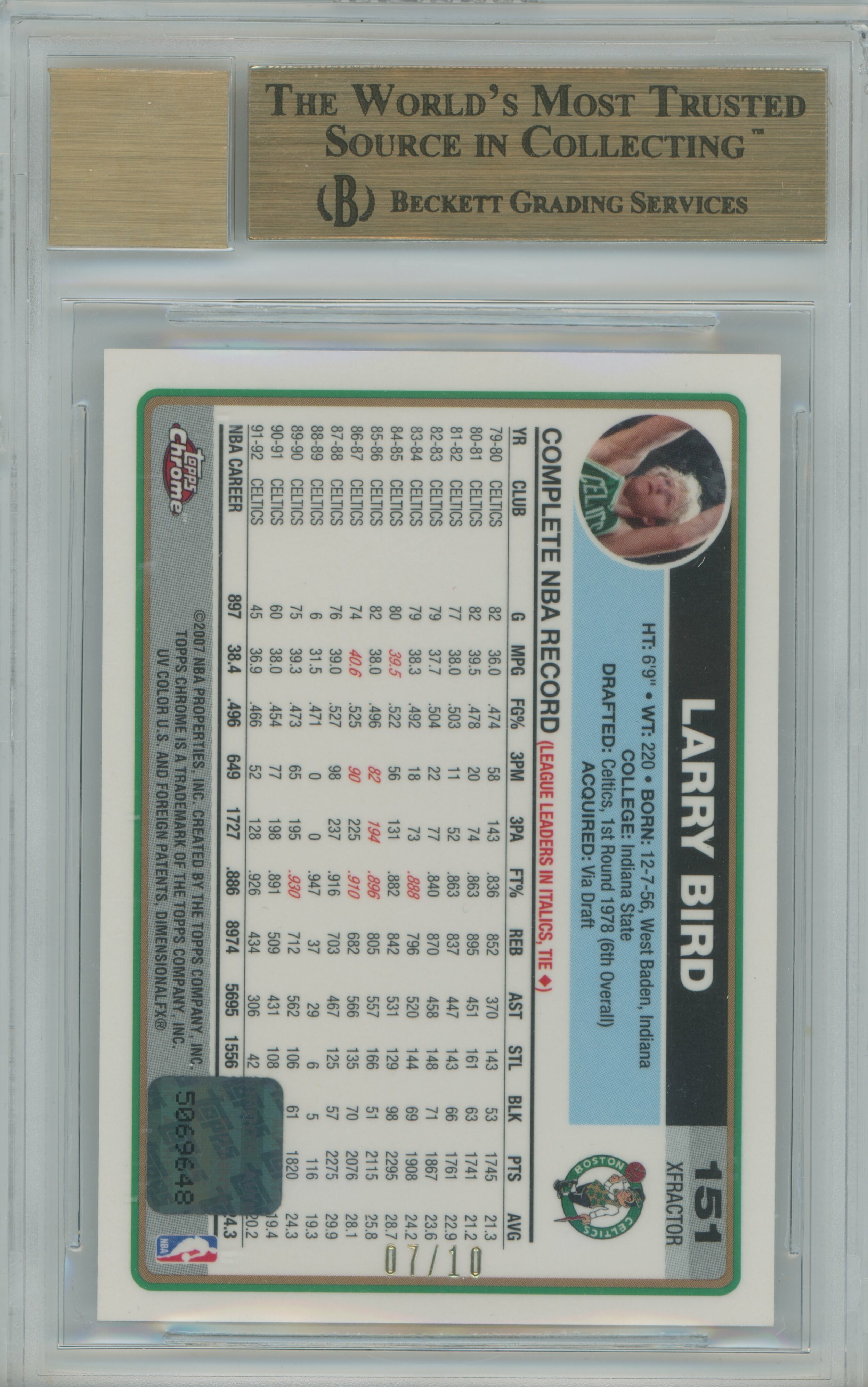 2006-07 Topps Chrome Xfractor Auto Larry Bird BGS 9.5