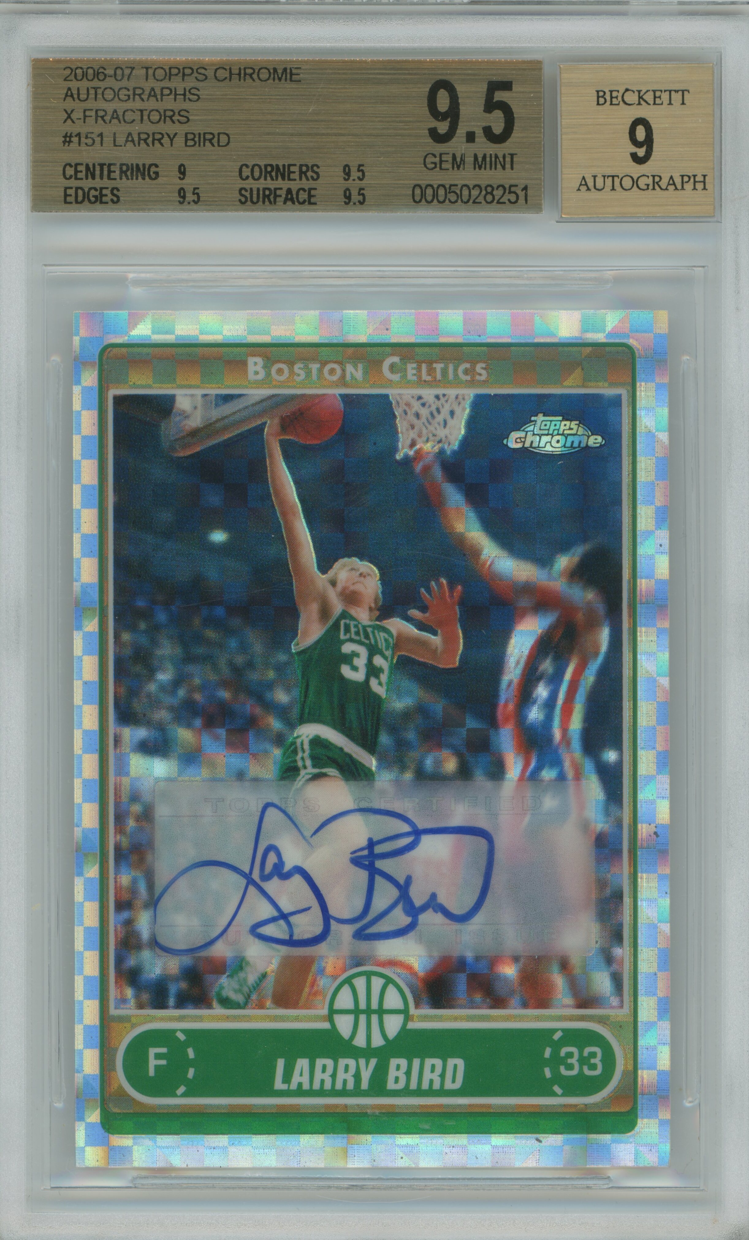 2006-07 Topps Chrome Xfractor Auto Larry Bird BGS 9.5