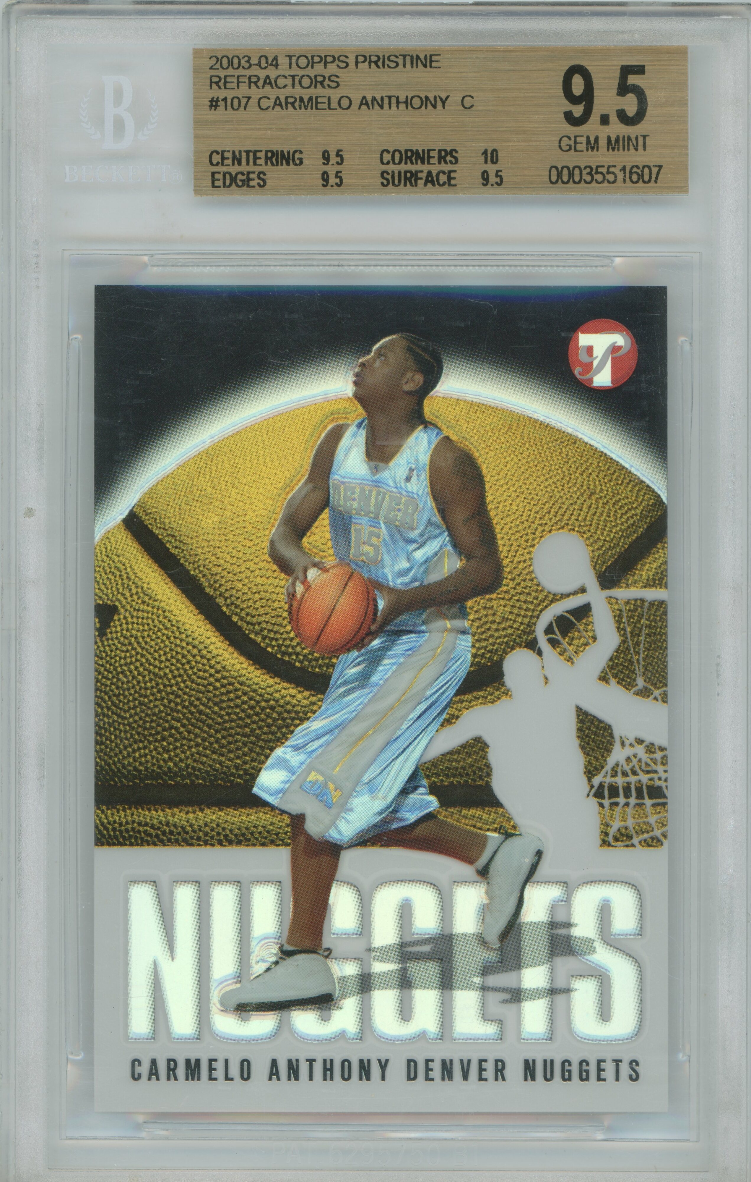 2003-04 Topps Pristine Refractor Carmelo Anthony BGS 9.5