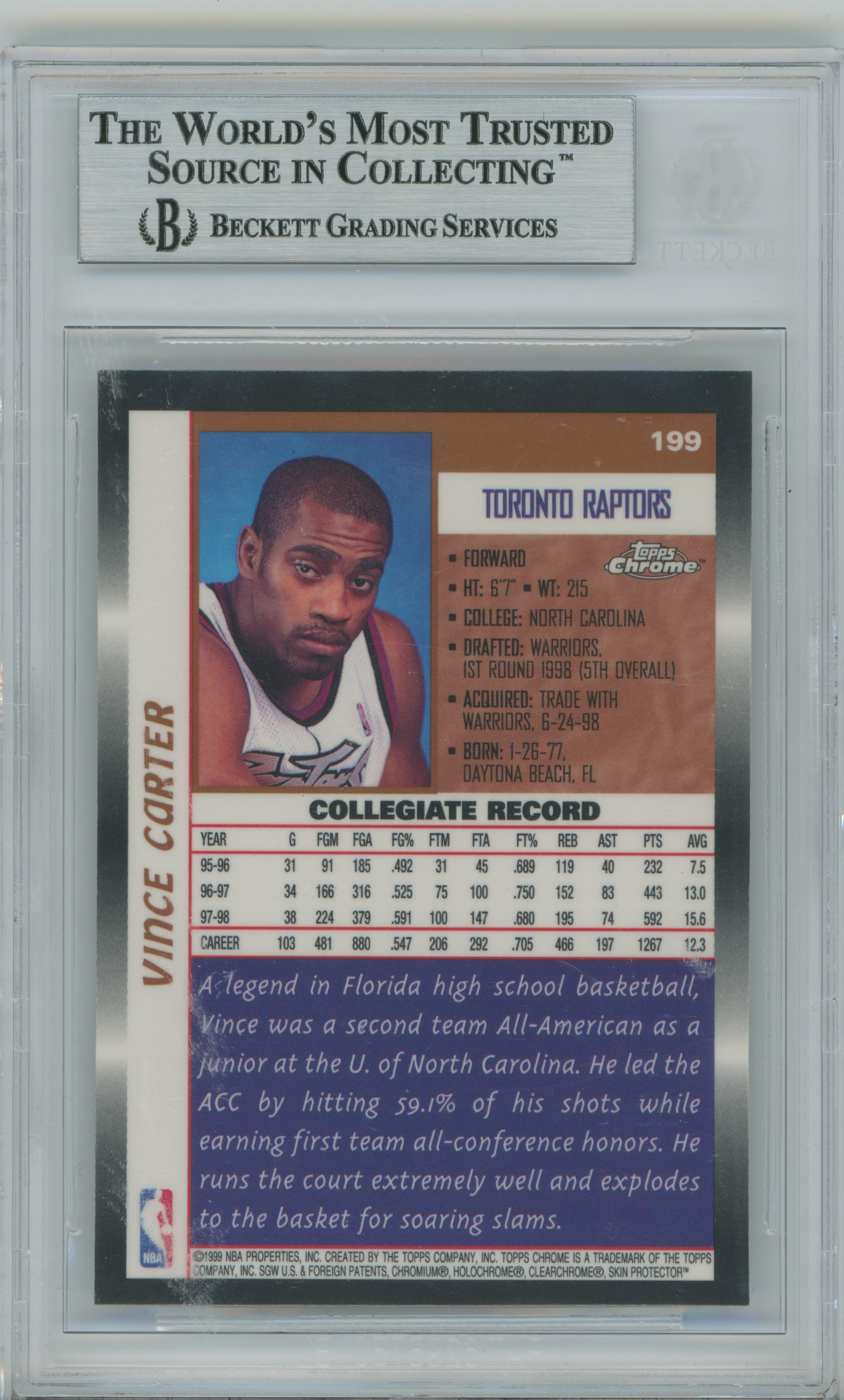 1998-99 Topps Chrome Vince Carter BGS 9